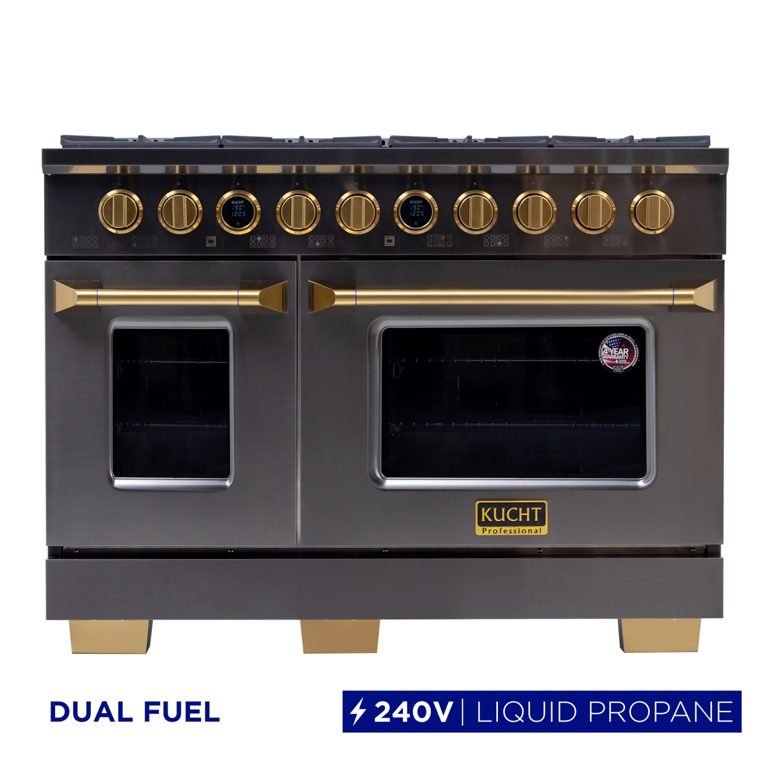 KUCHT Professional 48-inch 8 Burners Double Oven Dual Fuel Range for Propane Gas in Gemstone with Kucht Horus Thermostat