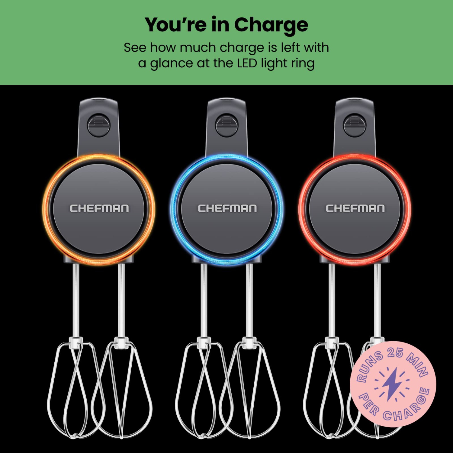 Chefman Cordless Hand Mixer, 7 Speed Electric Handheld Kitchen Food Mixer, Easily Whisk Eggs