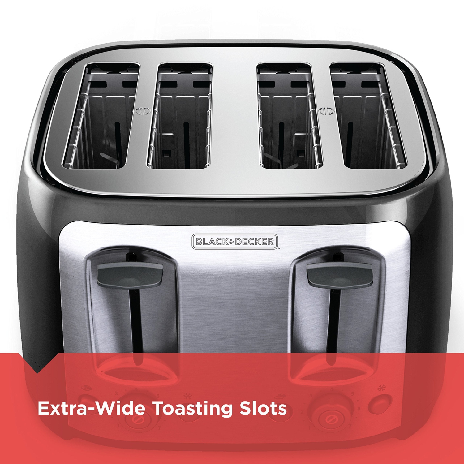 BLACK+DECKER Toaster 4 Slice, Classic Oval, Black with Stainless Steel Accents, TR1478BD