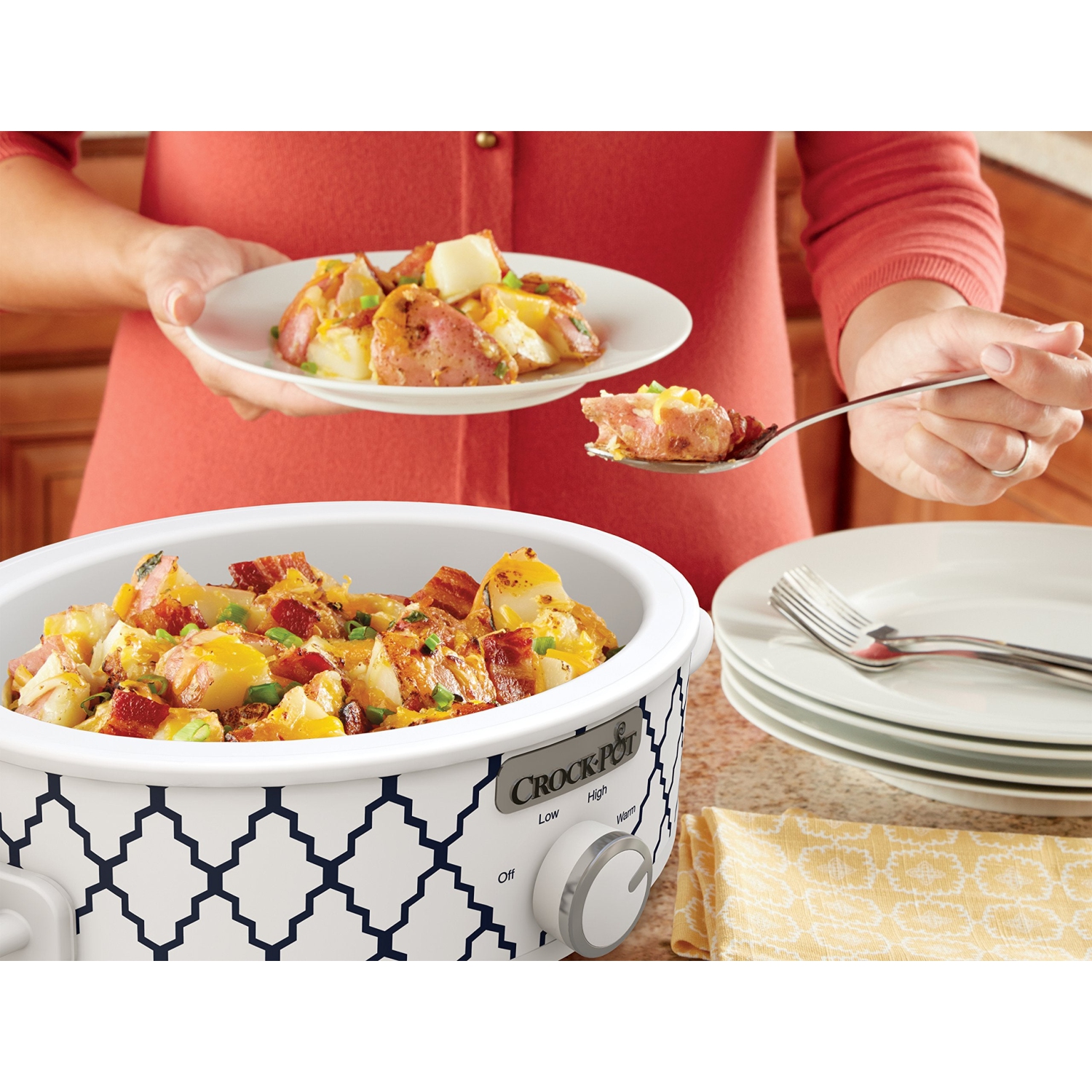 Crockpot 2.5-Quart Mini Casserole Crock Slow Cooker, White/Blue