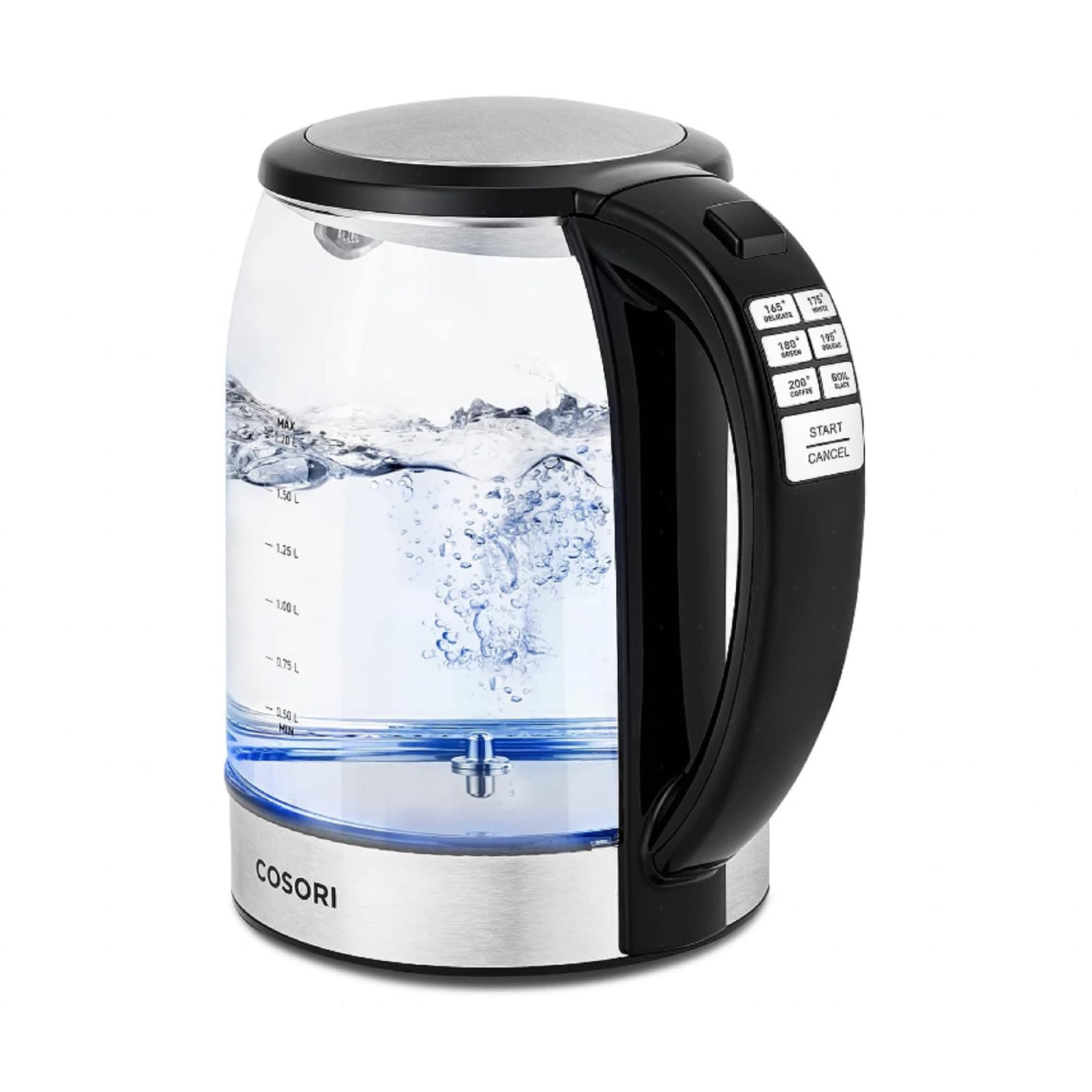 Commande de température de la bouilloire électrique COSORI avec 6 préréglages, chaudière à eau chaude et chauffe-thé, filtre 100 % acier inoxydable.