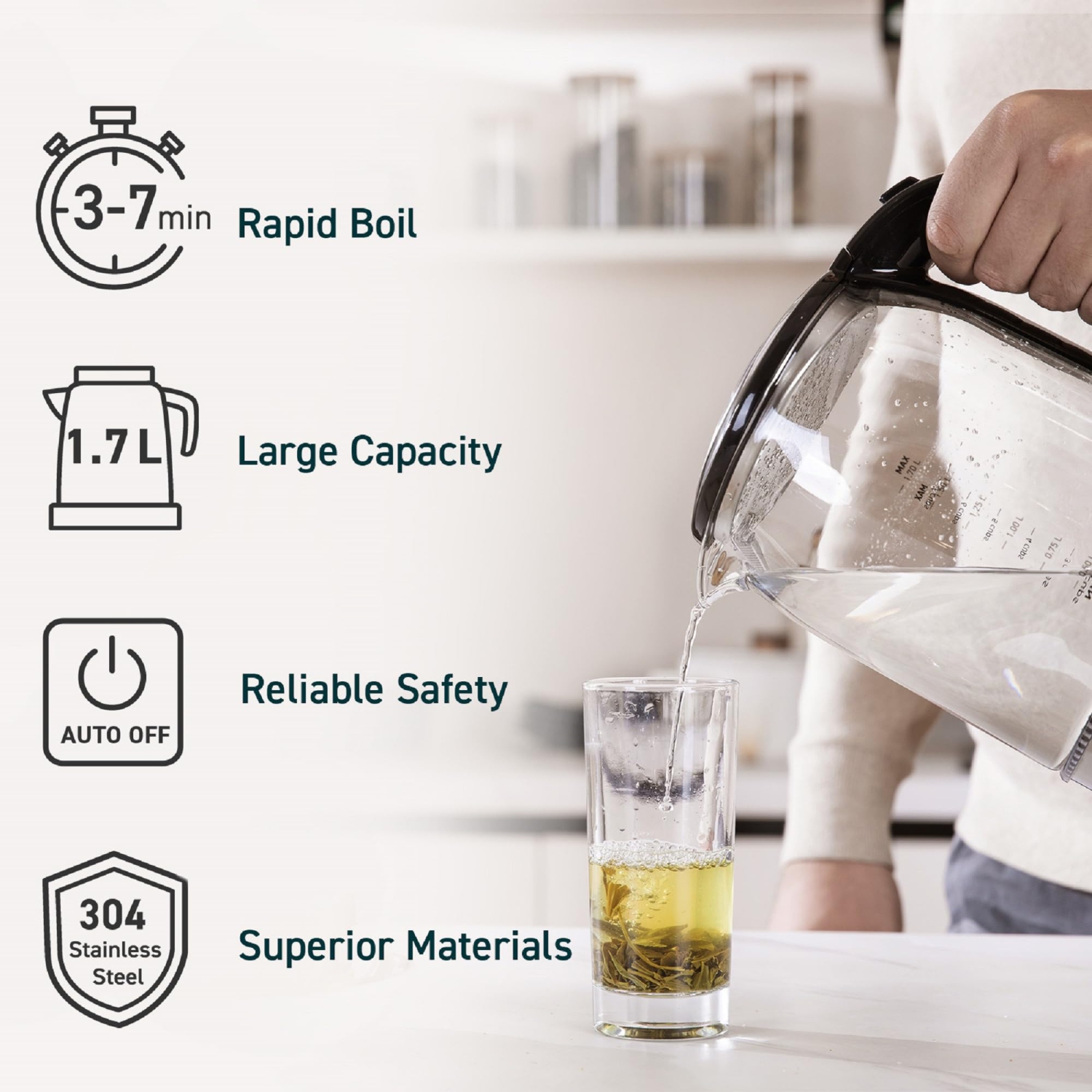 Commande de température de la bouilloire électrique COSORI avec 6 préréglages, chaudière à eau chaude et chauffe-thé, filtre 100 % acier inoxydable.