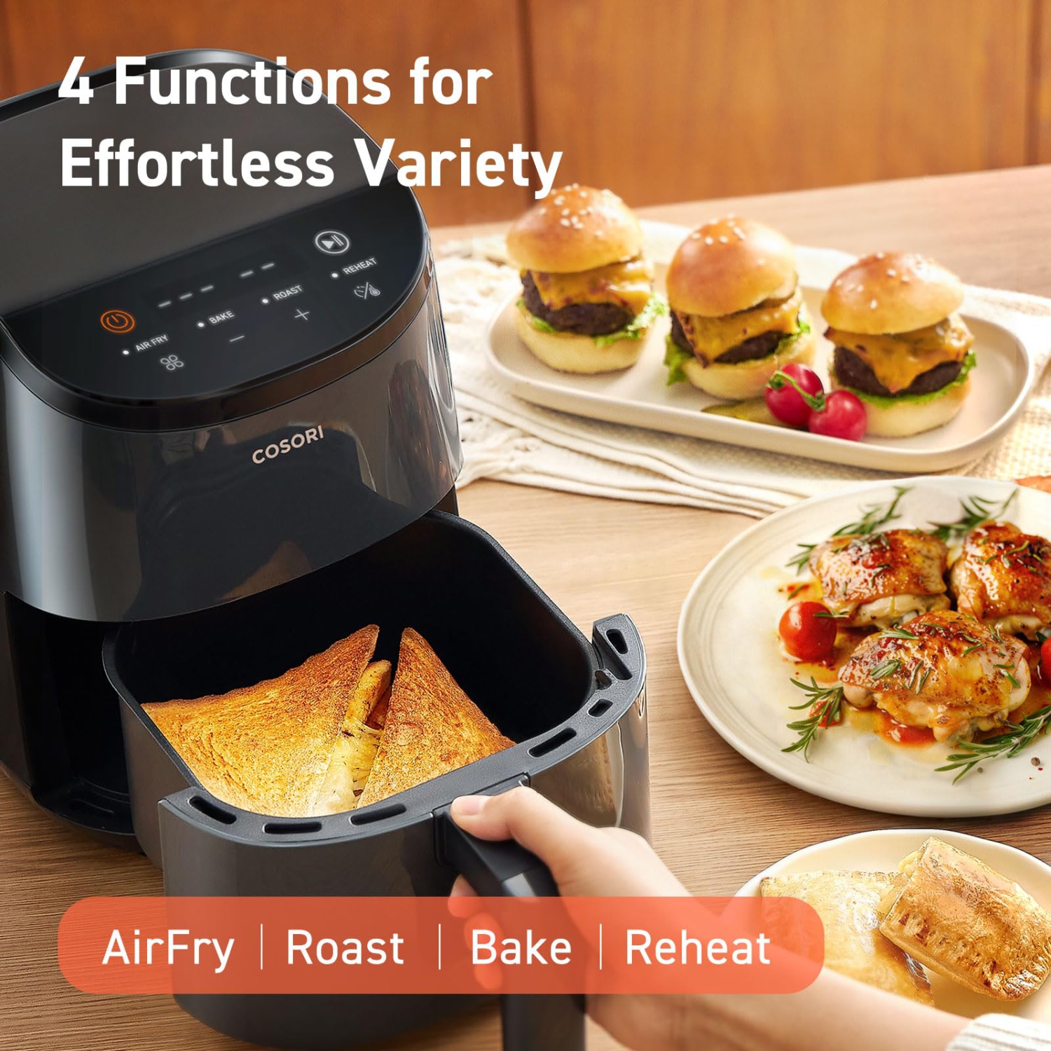 COSORI Small Air Fryer Oven 2.1 Qt, 4-in-1 Mini Airfryer, 30 In-App Recipes, Sticker, Gray