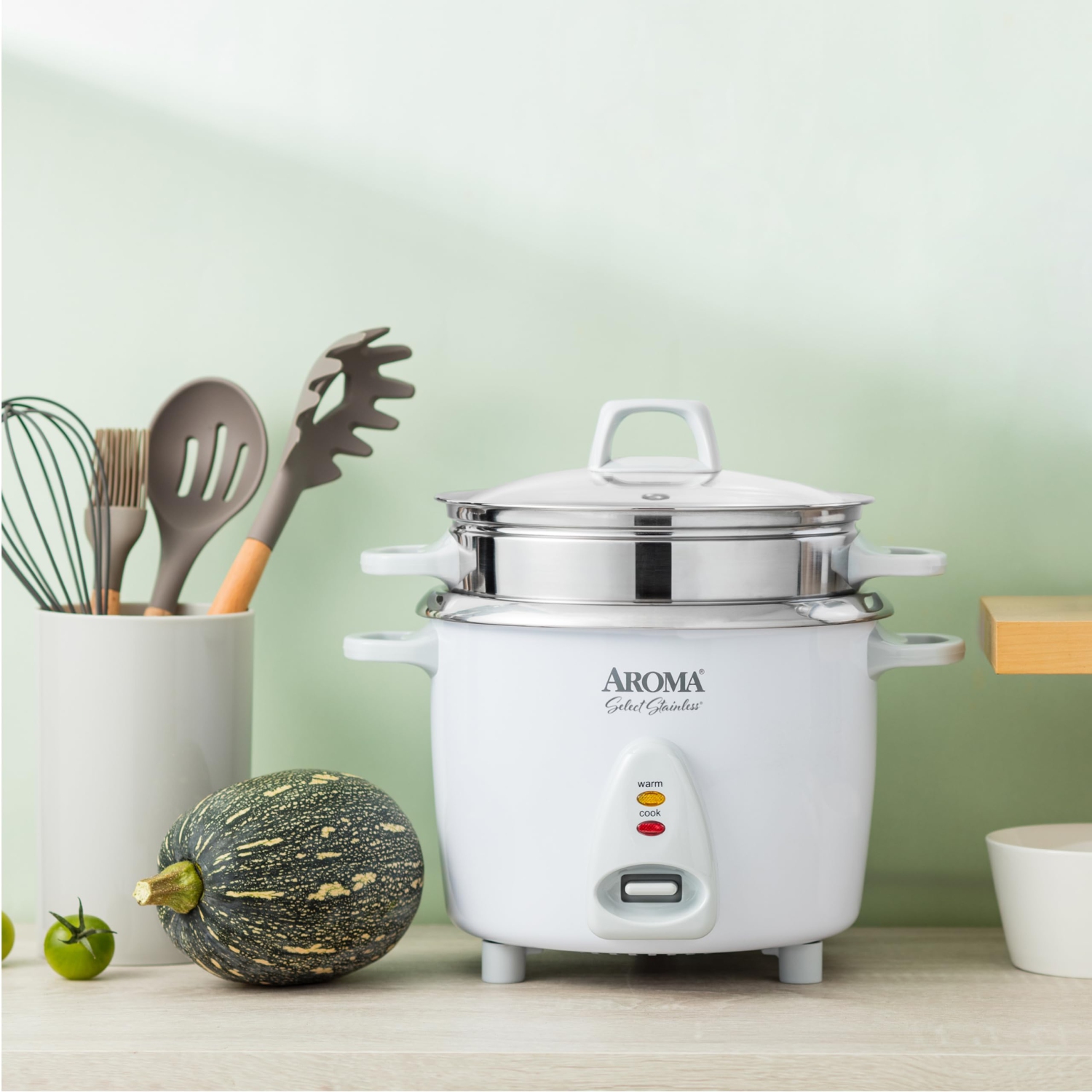 Aroma Housewares 14-Cup / 3Qt. Select Stainless Pot-Style Rice Cooker, & Food Steamer, (ARC-757-1SG)
