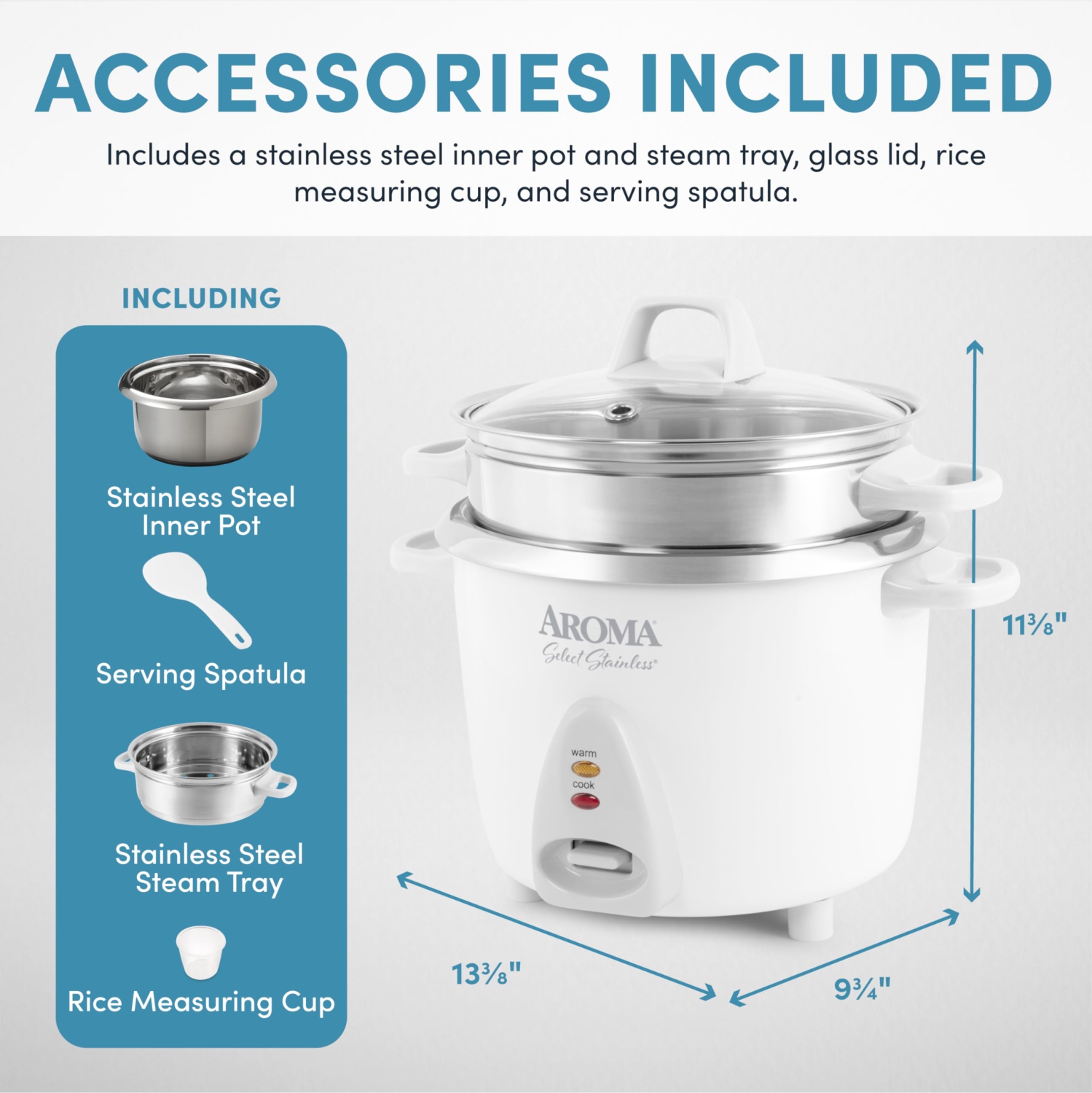 Aroma Housewares 14-Cup / 3Qt. Select Stainless Pot-Style Rice Cooker, & Food Steamer, (ARC-757-1SG)