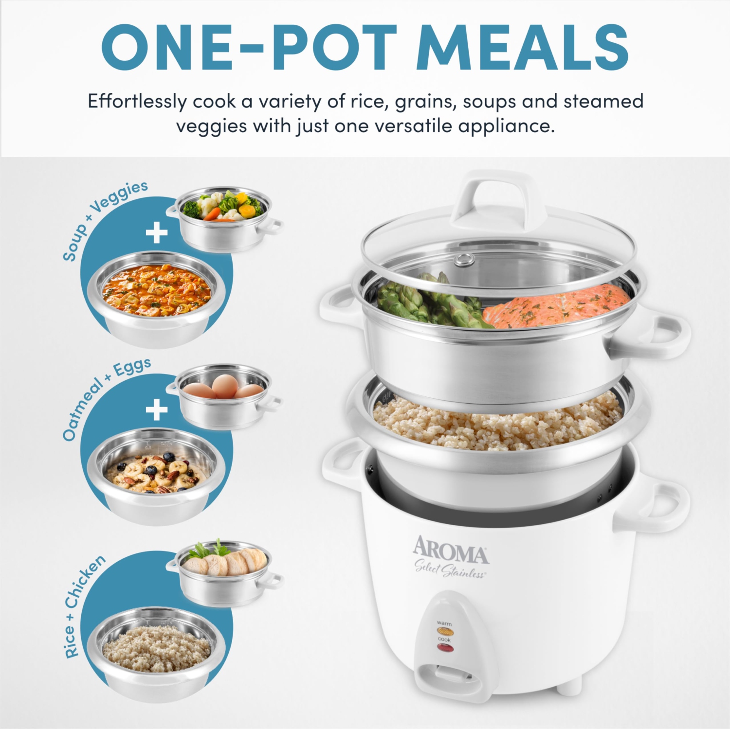 Aroma Housewares 14-Cup / 3Qt. Select Stainless Pot-Style Rice Cooker, & Food Steamer, (ARC-757-1SG)