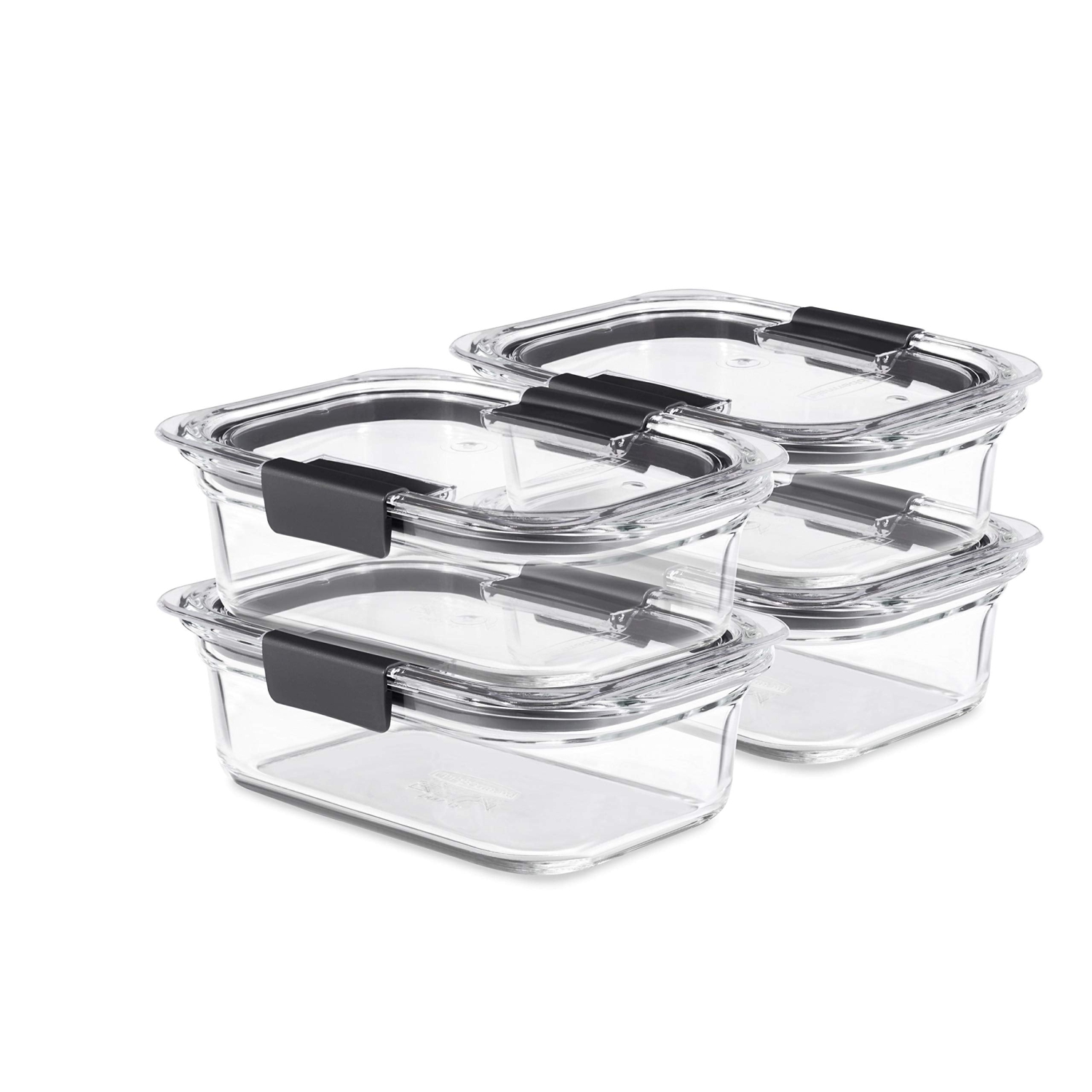 Rubbermaid Brilliance Glass Storage 3.2-Cup Food Containers with Lids, BPA Free and Leak Proof, Medium, Clear, Pack of 4