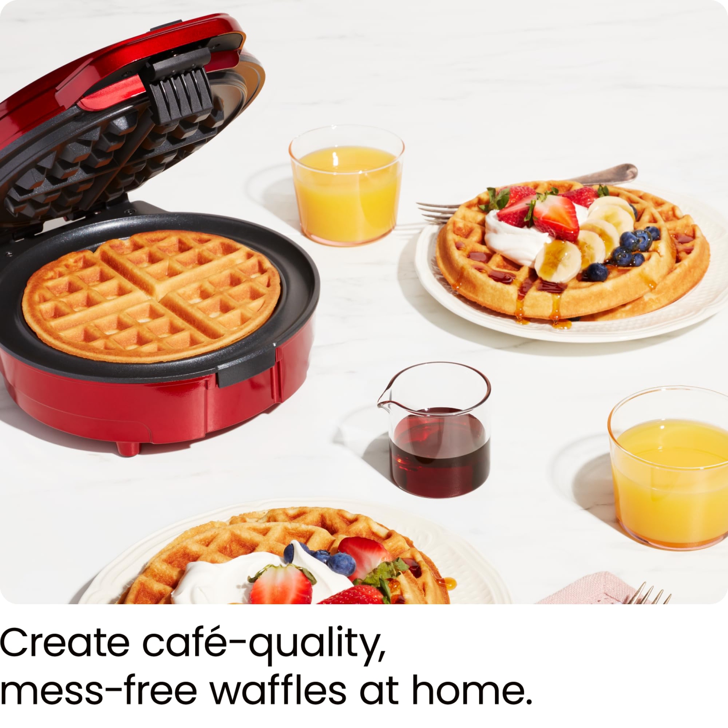 Chefman Anti-Overflow Belgian Waffle Maker w/ Shade Selector, Temperature Control, Mess Free Moat, Red