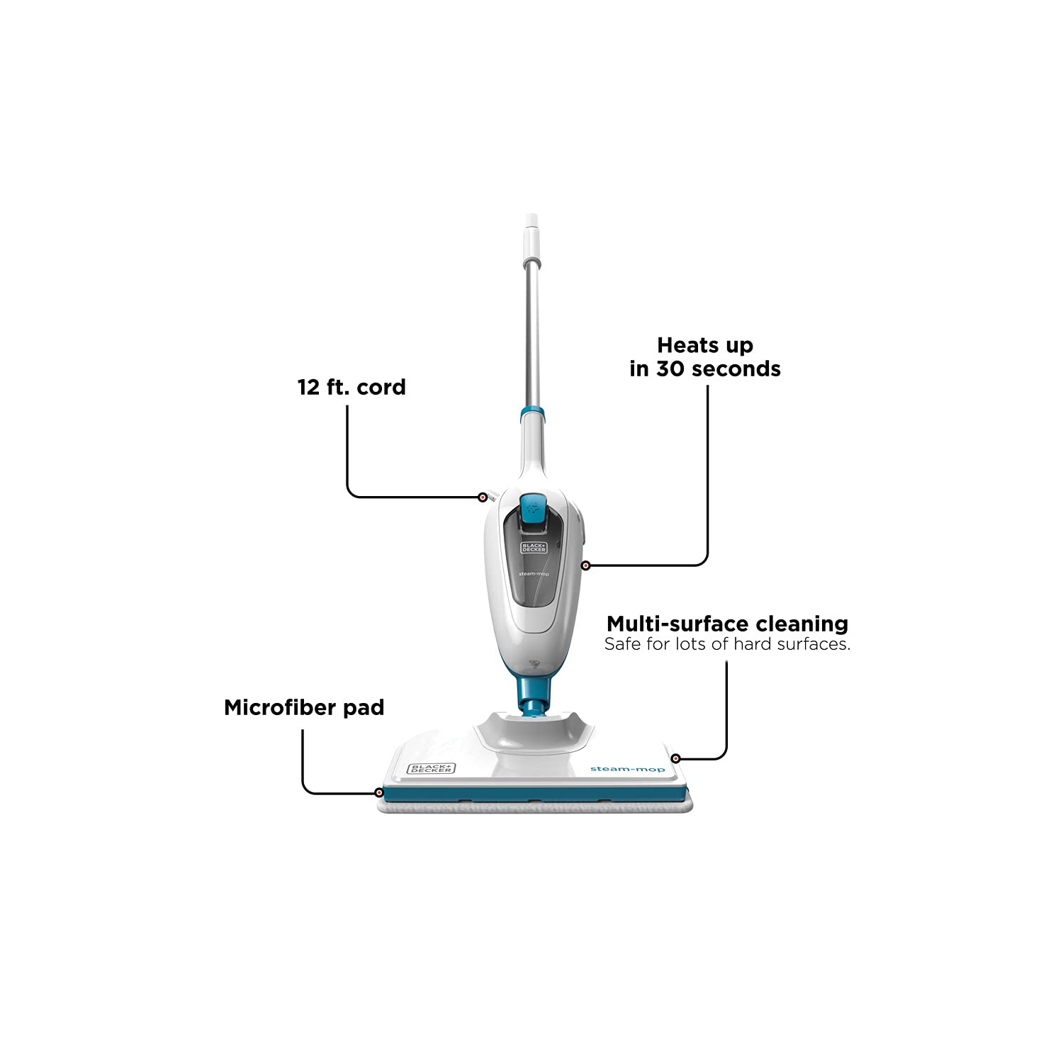 Vadrouille à vapeur BLACK+Decker, blanc