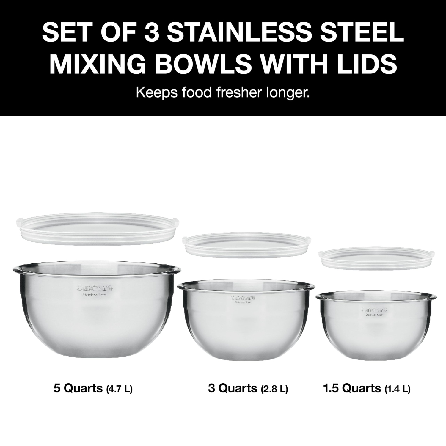 Cuisinart CTG-00-SMBC Set of 3 Stainless Steel Mixing Bowls with lids