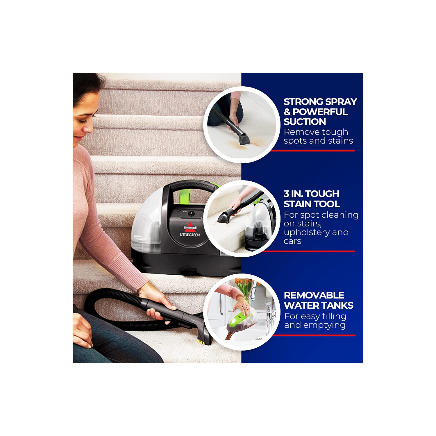 BISSELL - nettoyeur portatif pour tapis - petite machine à tapis et à tissus verts - 48 oz capacité avec brosse à taches | Noir ..