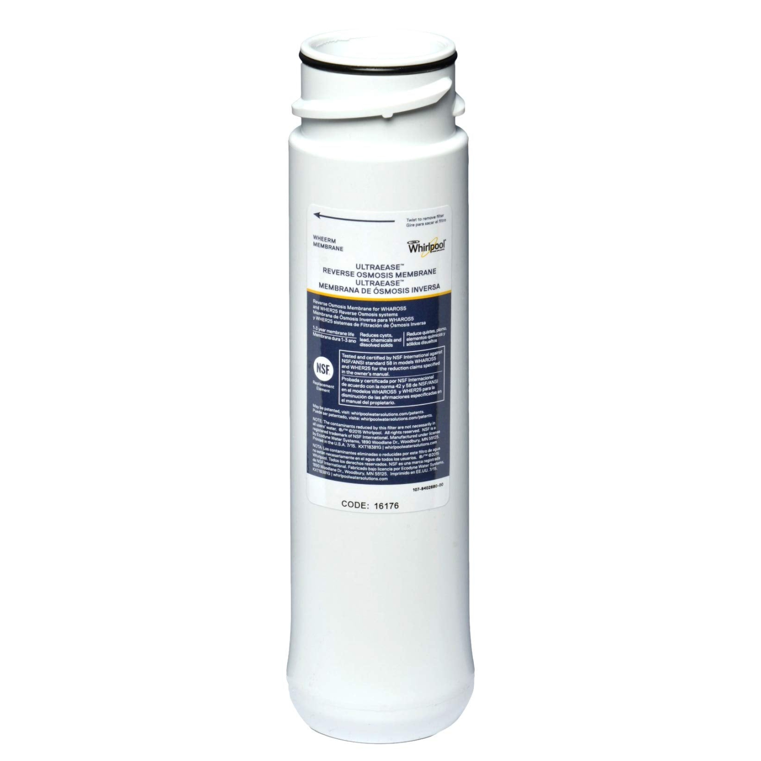 Whirlpool WHEERM Reverse Osmosis Replacement Membrane — Compatible with WHAPSRO, WHAROS5 & WHER25 Filtration Systems