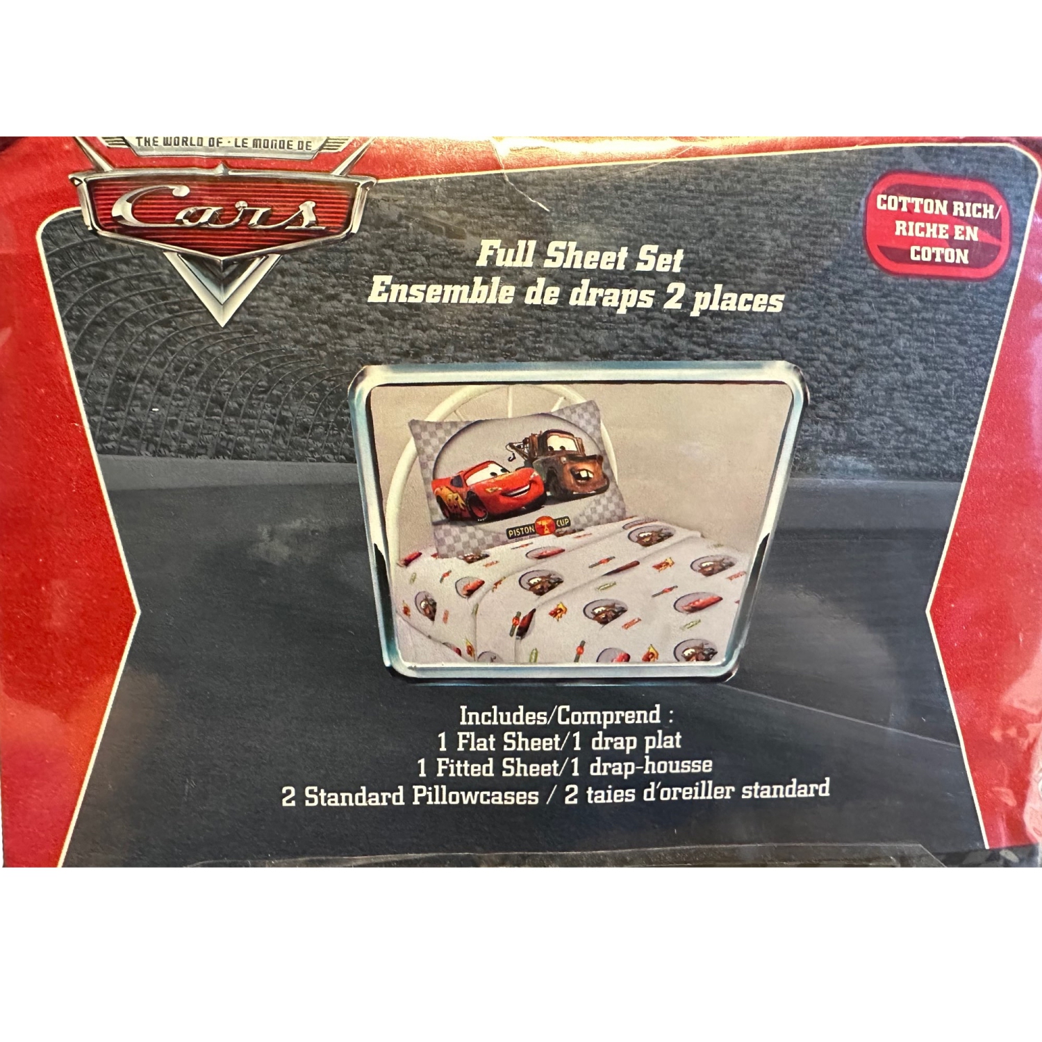 Ensemble de draps multicolores les Bagnoles 2 de Disney Pixar pour enfants - 4 pièces avec personnage imprimé