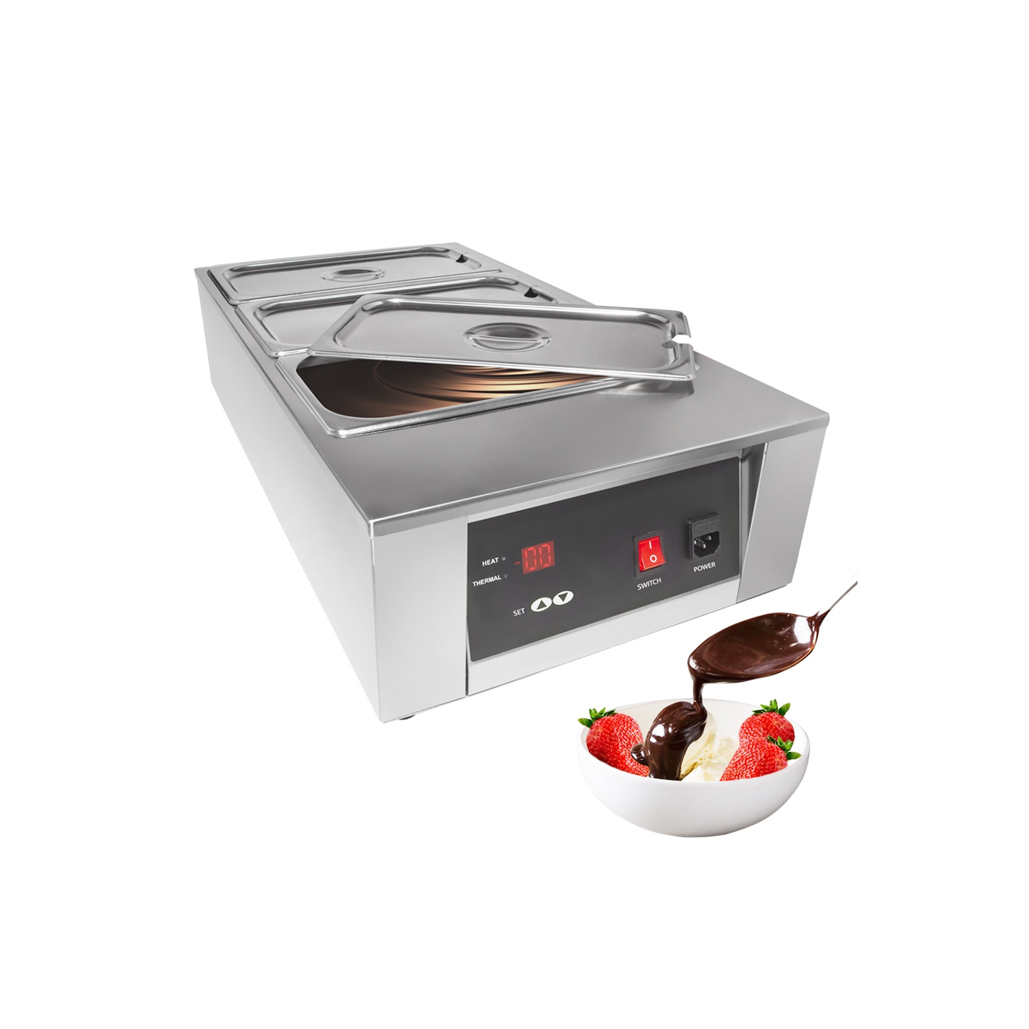 GR-D2002-3 Chocolate Melting Pot | Electric Warmer | 3 Tanks | 110V