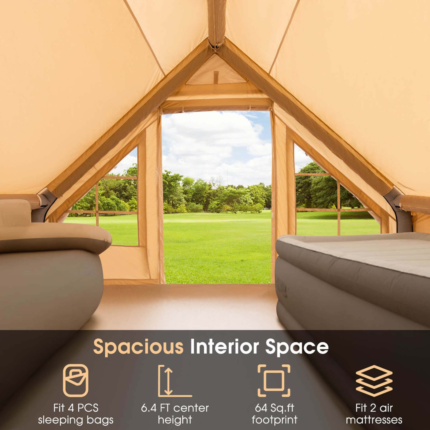 Costway Inflatable Camping Tent 2-6 People Cotton Glamping Tent for Family Camping