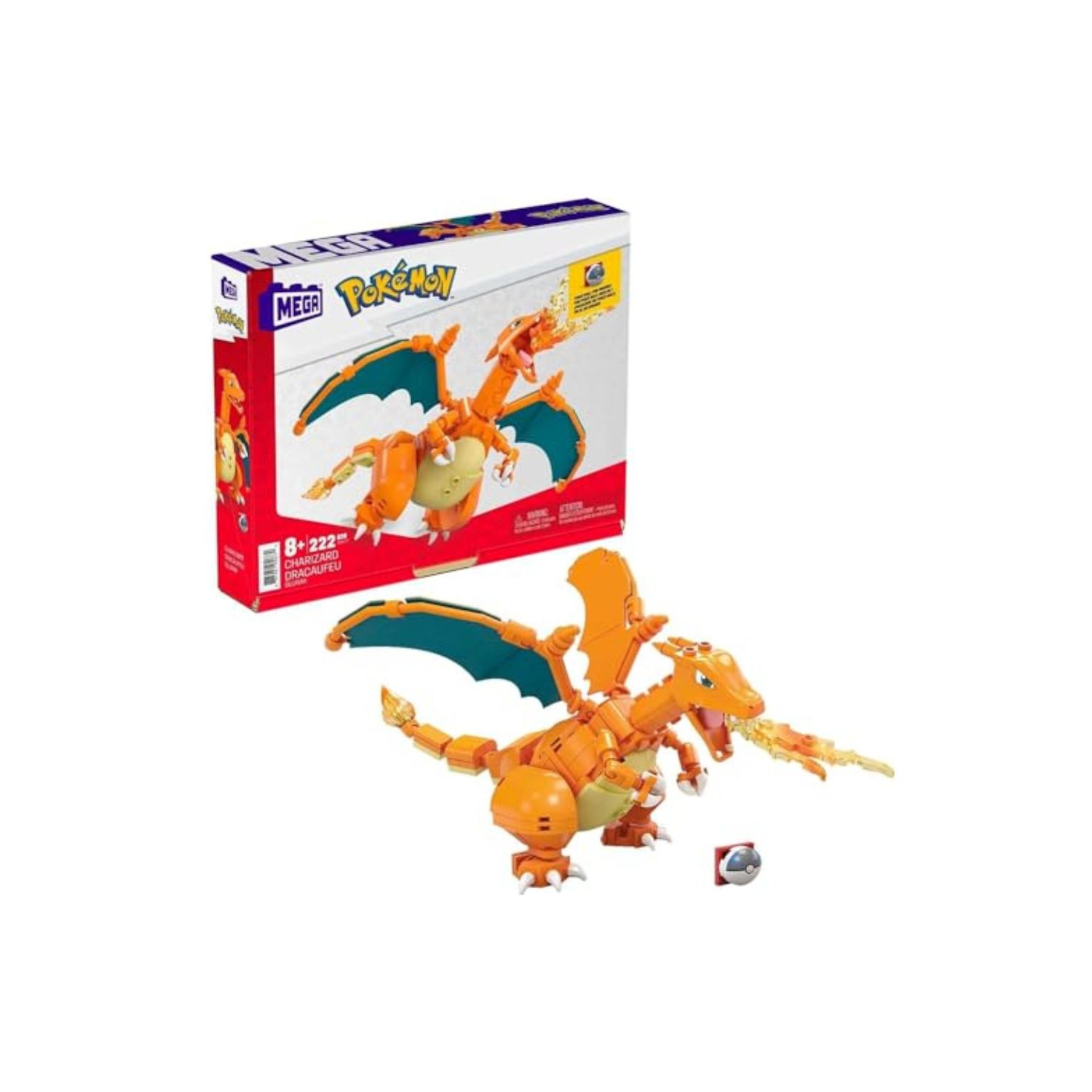 MEGA Pokemon Action Figure Building Toys Set, Charizard with 222 Pieces, 1 Poseable Character, 4 Inches Tall