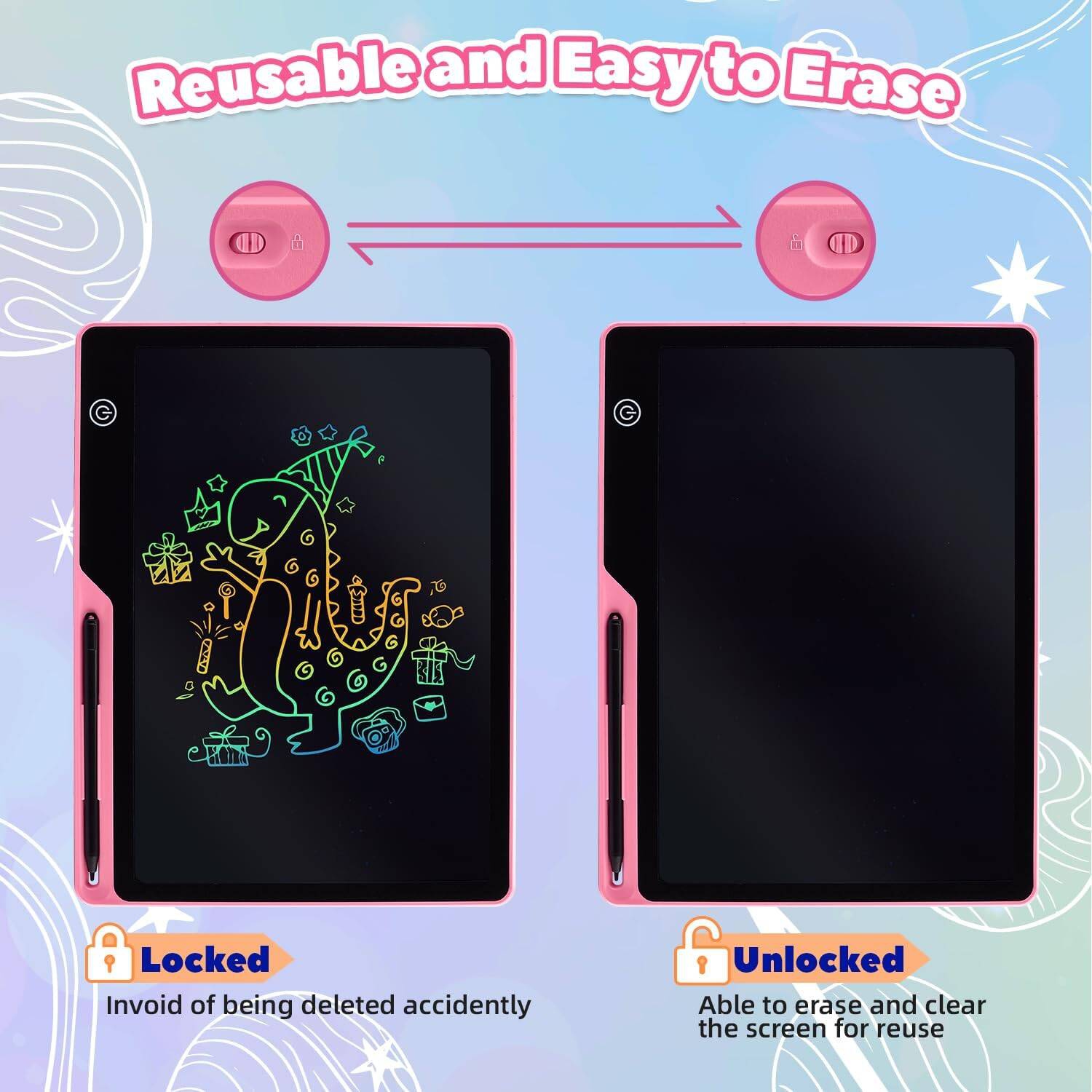 Tablette d'écriture ACL pour 3-8 enfants, tableau rechargeable 16 po Doodle Board, jouets d'apprentissage préscolaire cadeau d'anniversaire de Noël