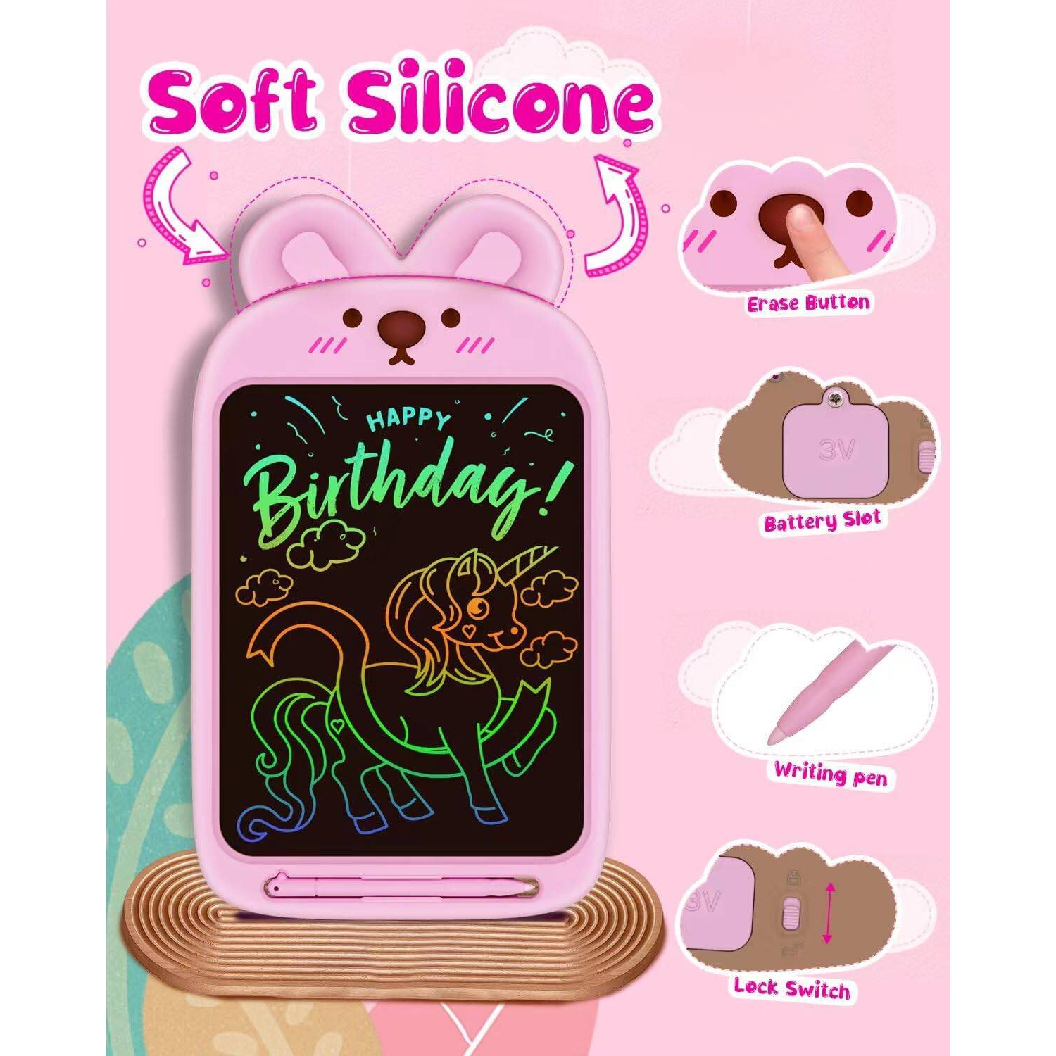 Bloc à dessin pour garçons de 3-8 ans, tablette d’écriture ACL de 10 po, cadeau d’anniversaire éducatif pour enfants de 3-8 ans, rose