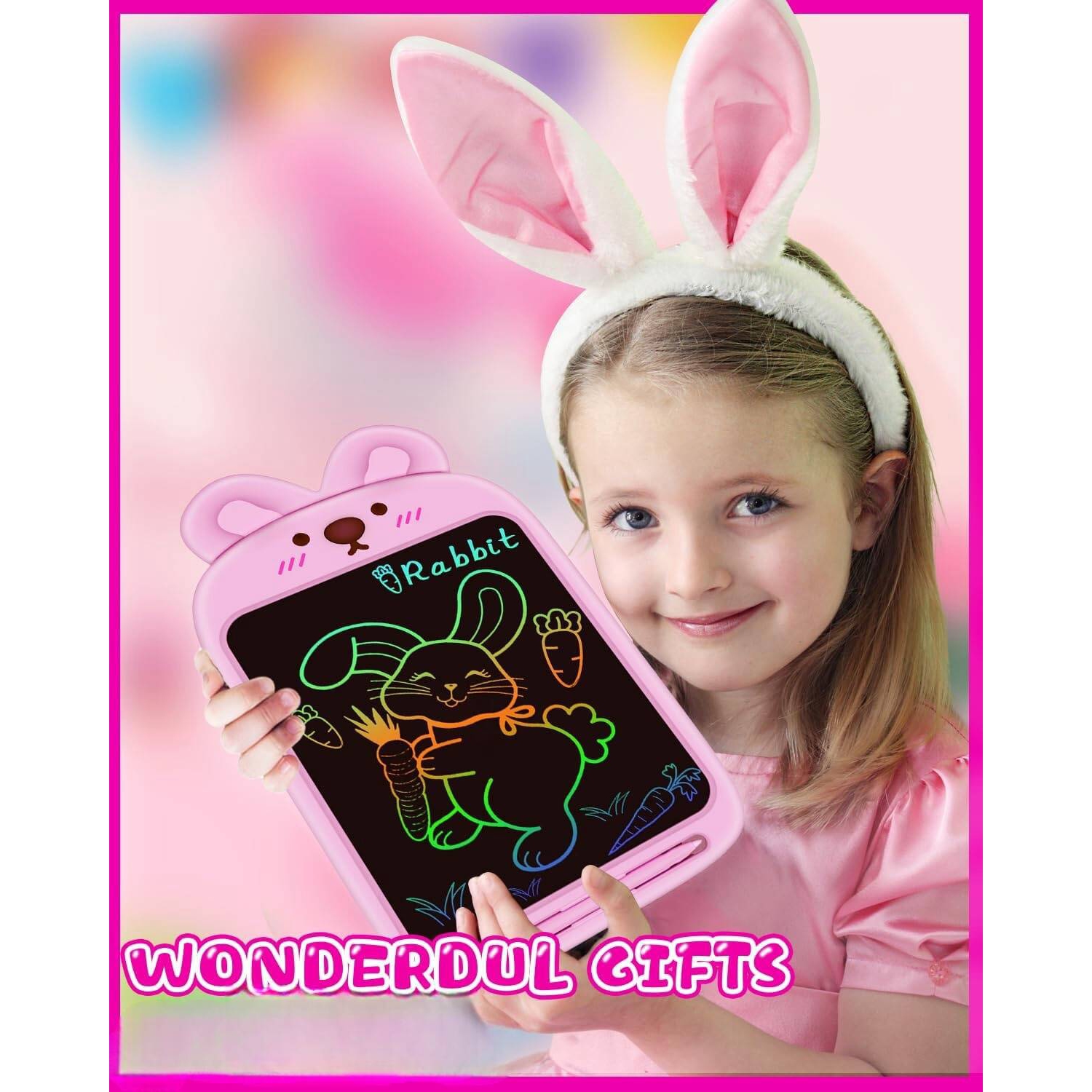 Bloc à dessin pour garçons de 3-8 ans, tablette d’écriture ACL de 10 po, cadeau d’anniversaire éducatif pour enfants de 3-8 ans, rose