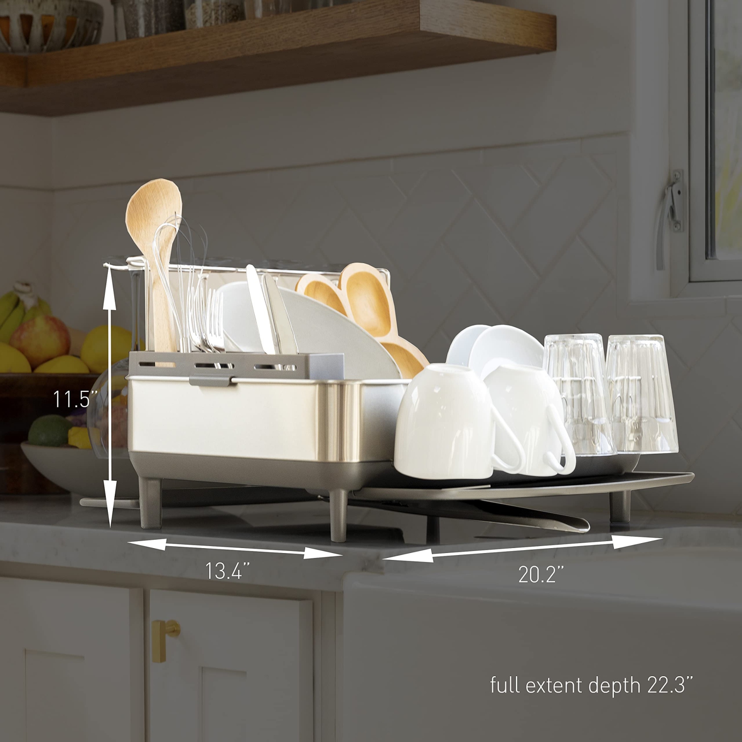 Simplehuman – Support de séchage à plat de cuisine avec bec pivotant, cadre en acier inoxydable résistant aux traces de doigts, plastique gris, 2021