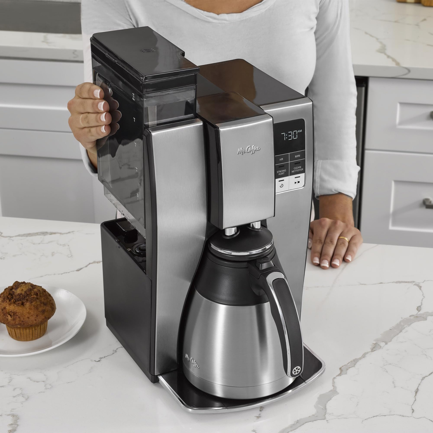 Cafetière programmable de Mr. Coffee | machine à café de 10 tasses avec carafe thermique | acier inoxydable