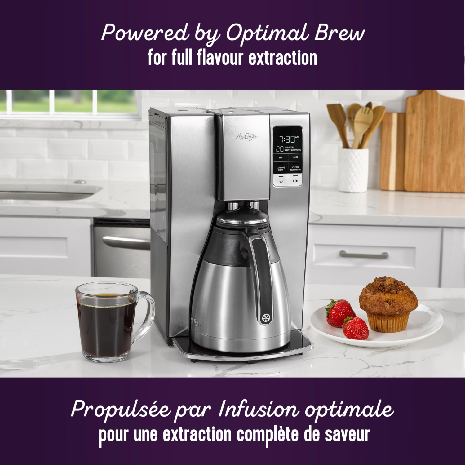 Cafetière programmable de Mr. Coffee | machine à café de 10 tasses avec carafe thermique | acier inoxydable