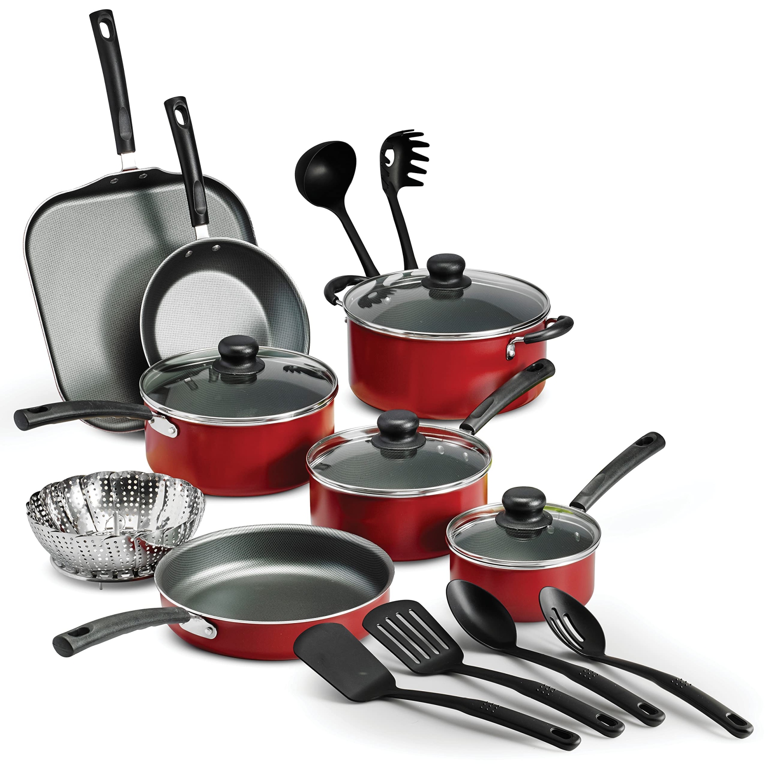 Tramontina PrimaWare 18 Pc Aluminum Nonstick Cookware Set – Red