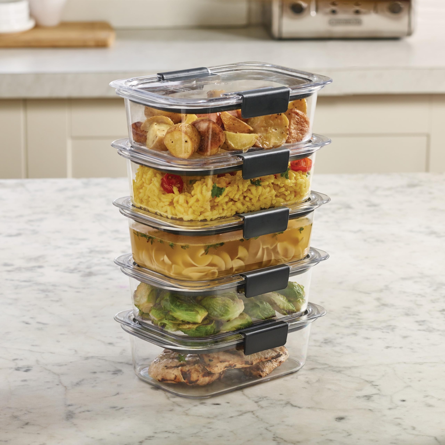 Rubbermaid Brilliance Food Storage Container, BPA-free Plastic, Medium, 3.2 Cup, 5-Pack, Clear