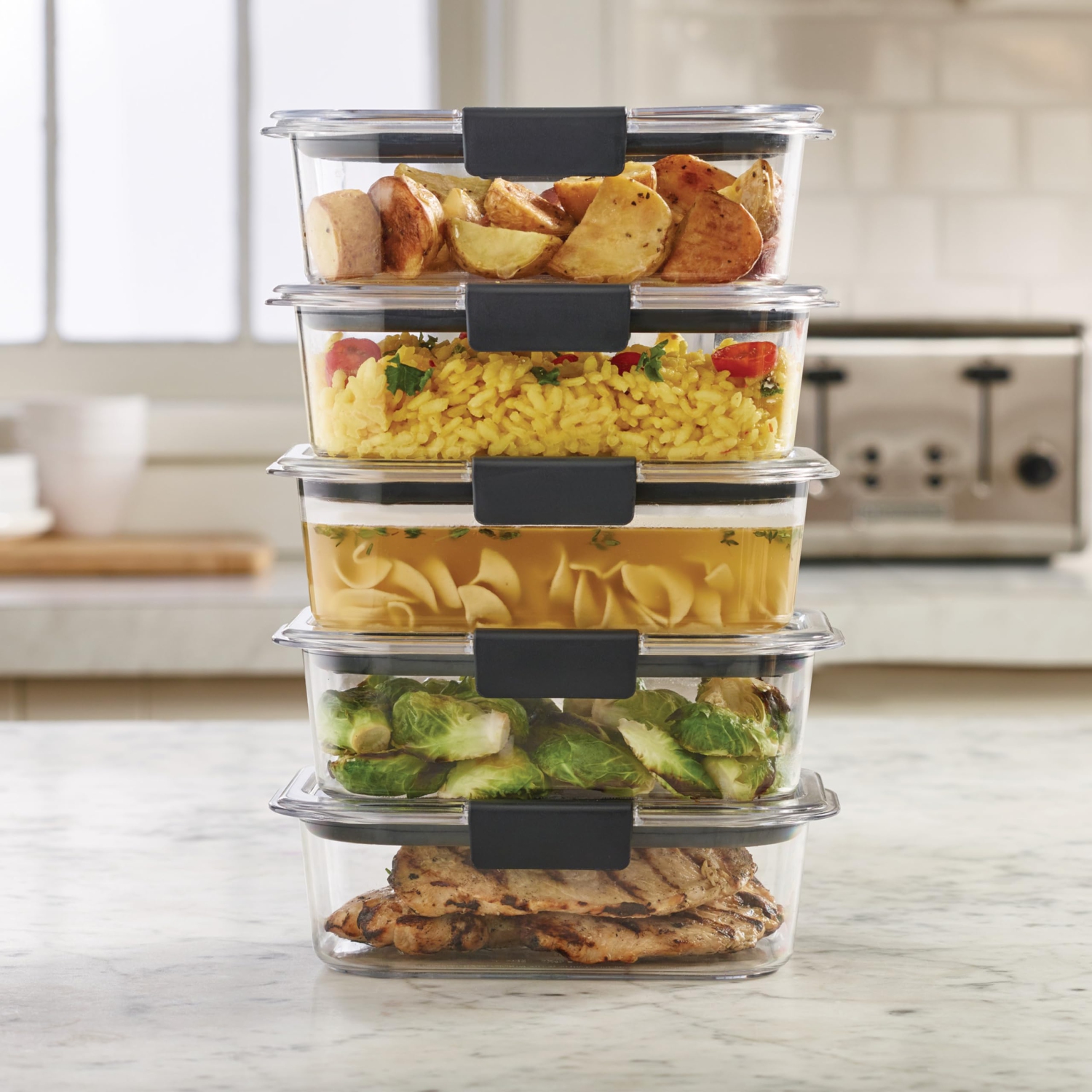 Rubbermaid Brilliance Food Storage Container, BPA-free Plastic, Medium, 3.2 Cup, 5-Pack, Clear