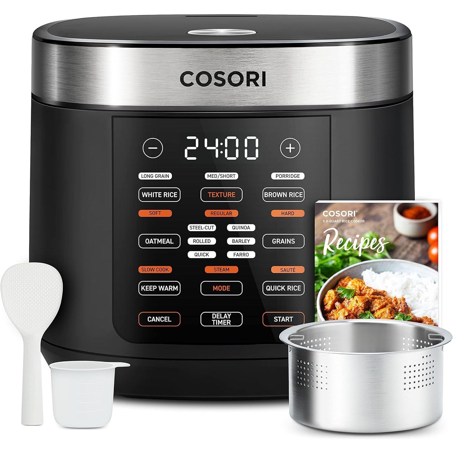 COSORI Micom Rice Cooker Maker 18 Functions, Warmer, Steamer, Slow Cooker, Sauté, with 50 Recipes, Timer, 1000W