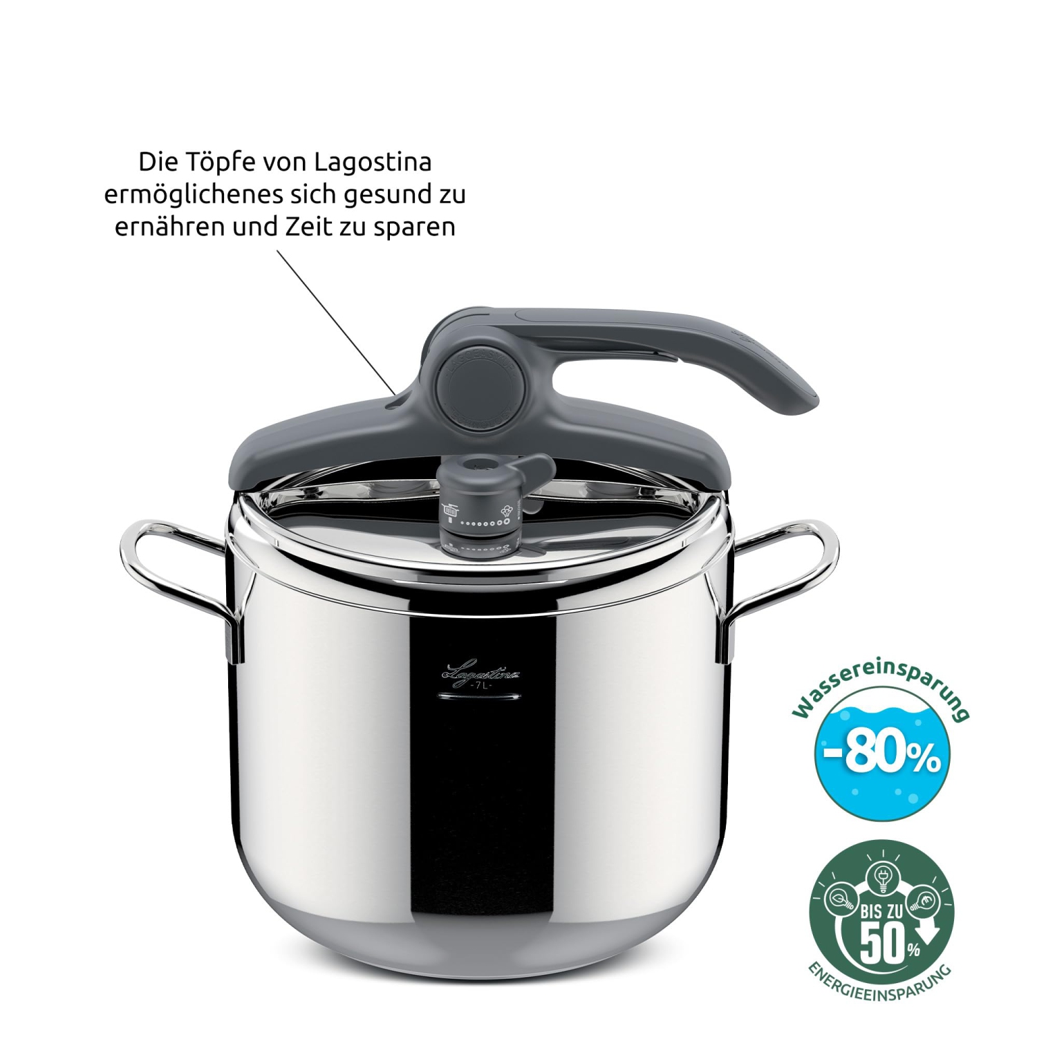 Lagostina Irradial Pressure Cooker Control Lagoeasy'Up, 7 L, 18/10 Stainless Steel, 22 cm