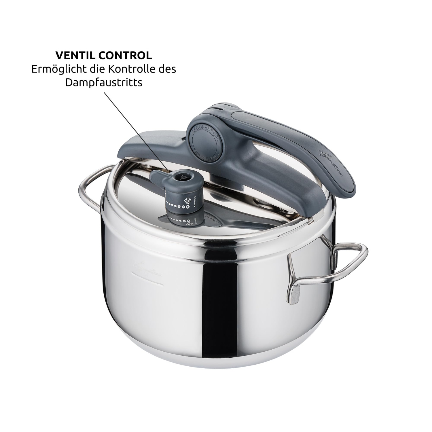 Lagostina Irradial Pressure Cooker Control Lagoeasy'Up, 7 L, 18/10 Stainless Steel, 22 cm