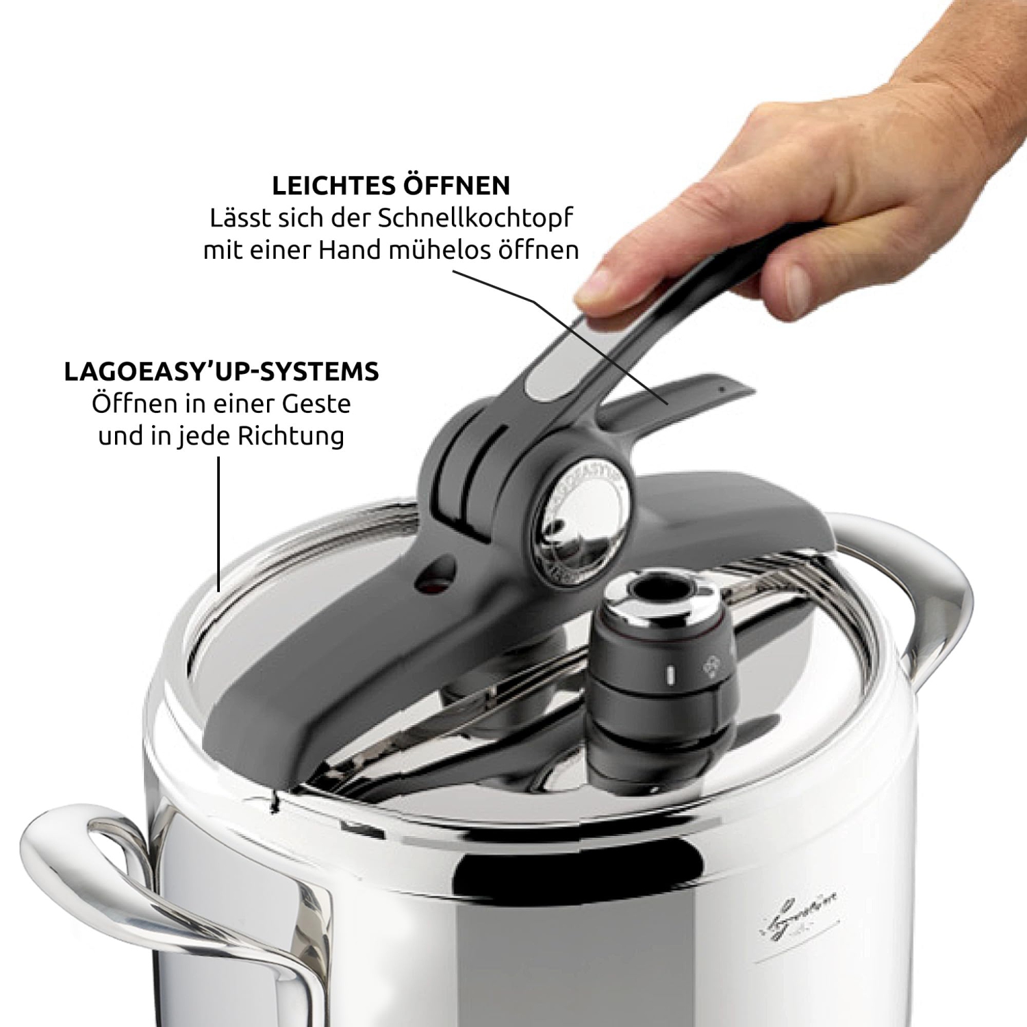 Lagostina Irradial Pressure Cooker Control Lagoeasy'Up, 7 L, 18/10 Stainless Steel, 22 cm