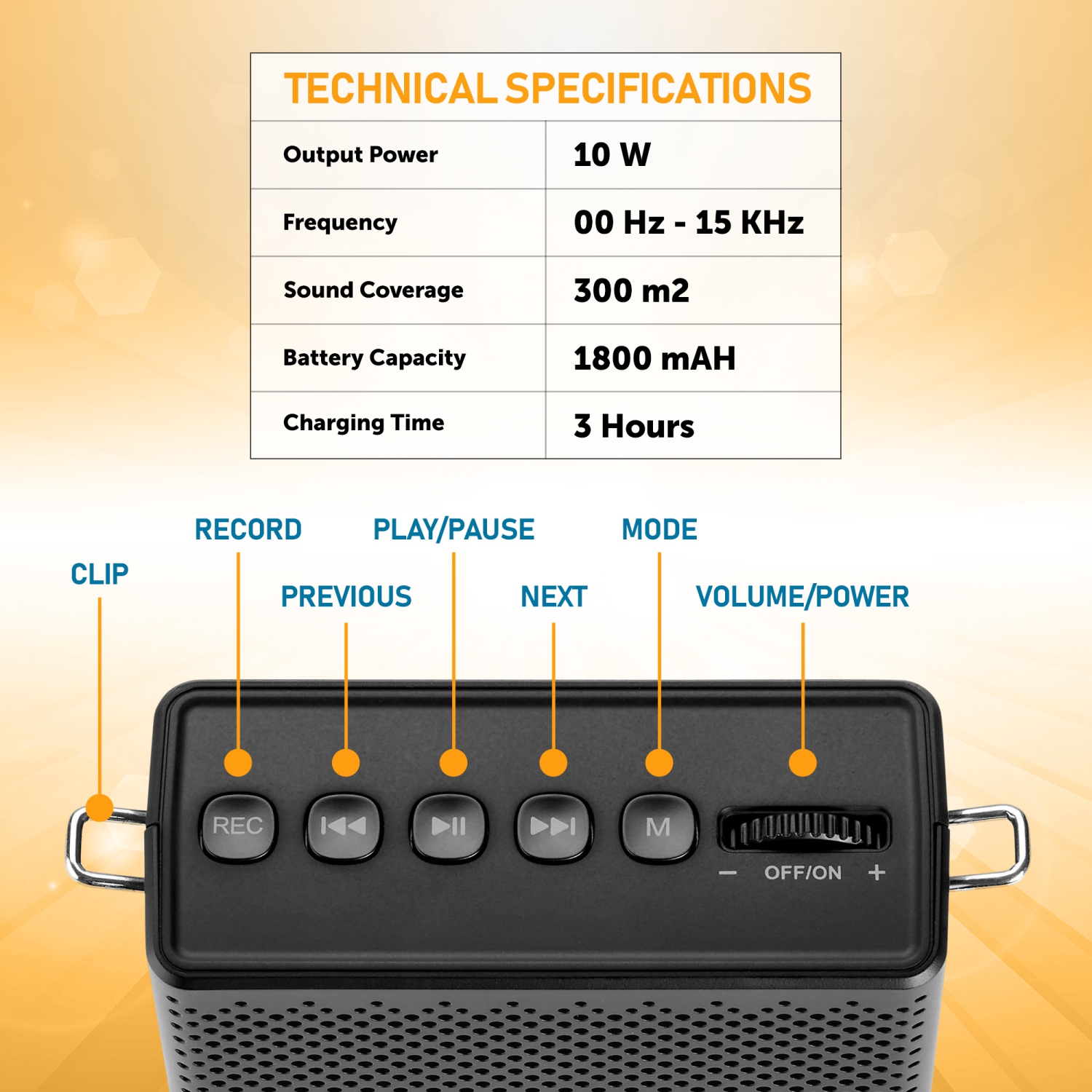 Portable Mini Voice Amplifier, Built-in Rechargeable Wired Portable Microphone and Speaker with Waist-Band, Bluetooth Megaphone PA System Supports