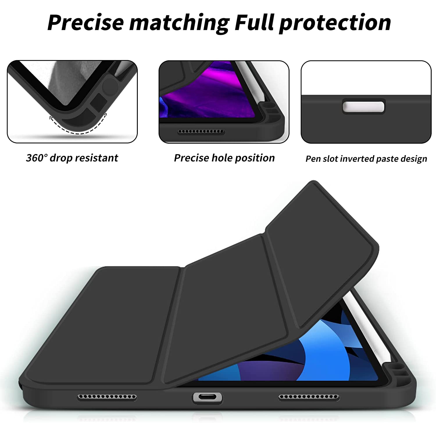 [CS] Slim Magnetic Smart Cover Stand Case & Pencil Holder for Apple iPad Air 11" 2024, Black