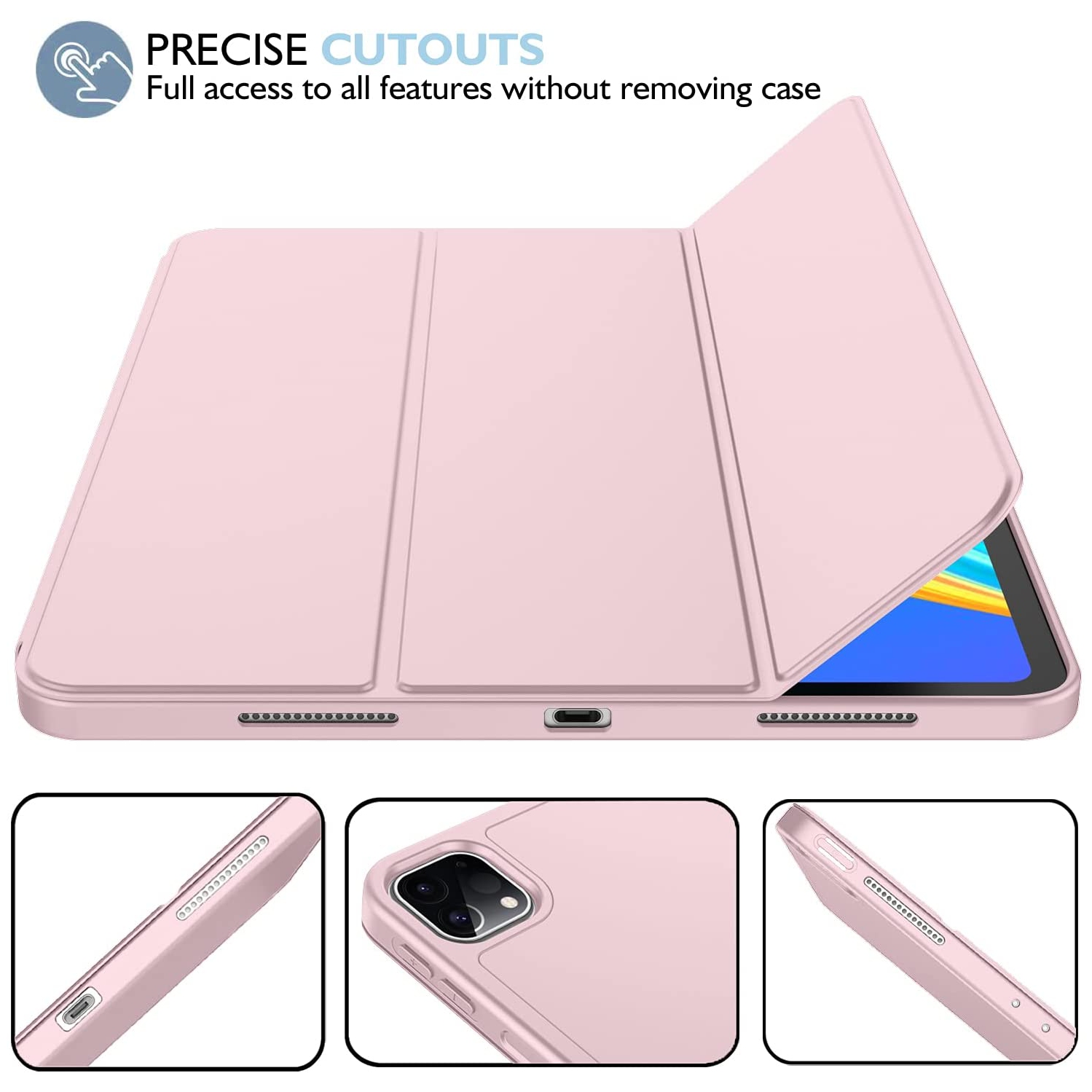 [CS] Slim Magnetic Smart Cover Stand Case & Pencil Holder for Apple iPad Air 13" 2024, Rose Gold