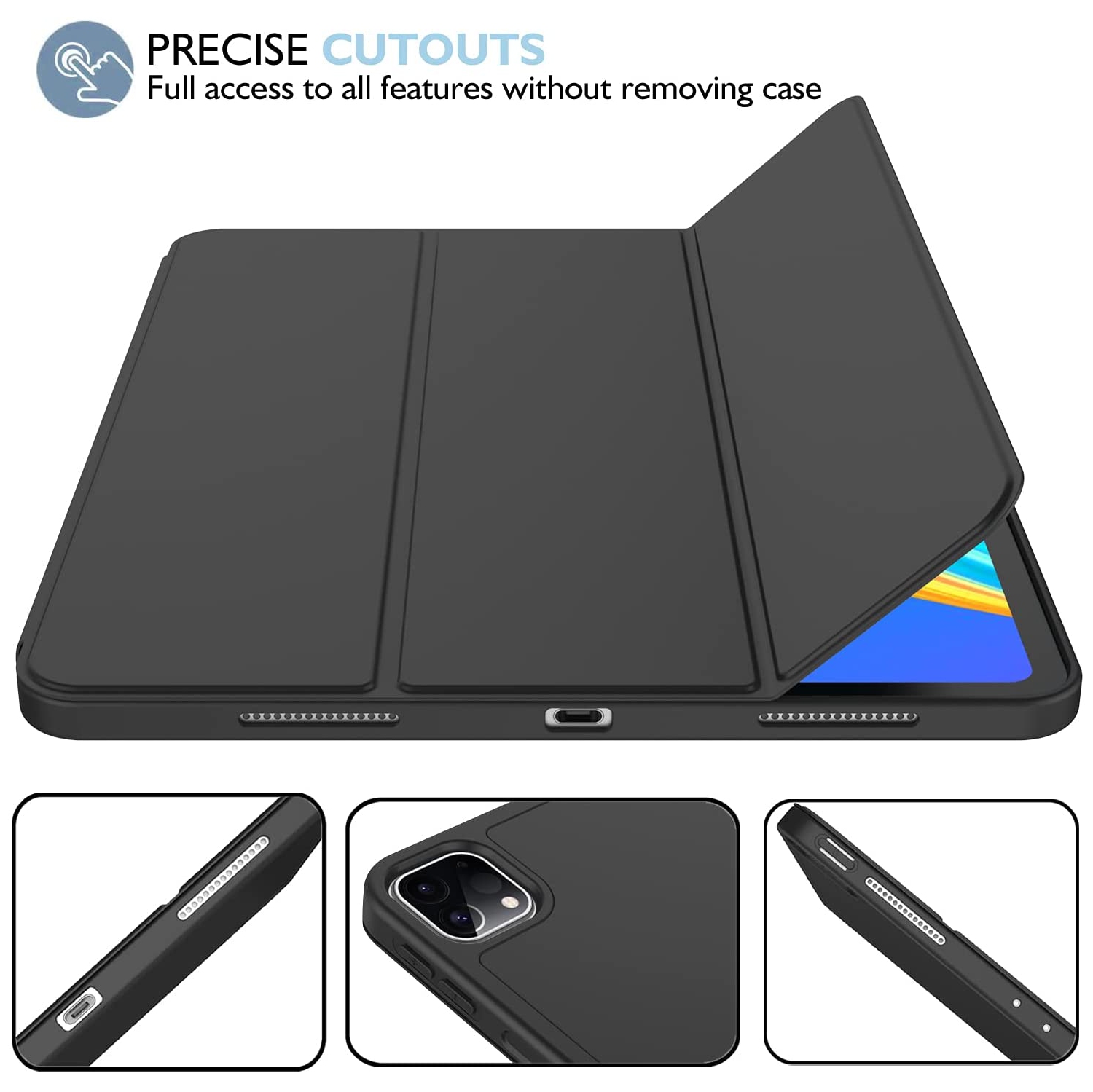 [CS] Étui magnétique mince Smart Cover avec support à crayons pour Apple iPad Air de 13 po 2024 Go, noir