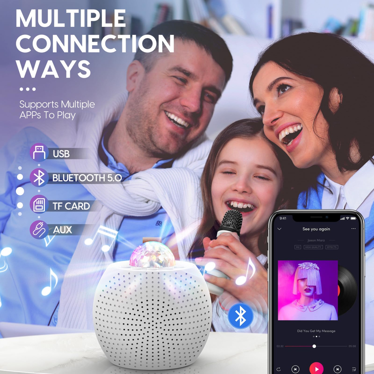 Karaoke Machine for Kids Adults, Bluetooth Karaoke Speaker with 2 Wireless Mics, Dynamic Led Light for Home Party and Birthday Gifts