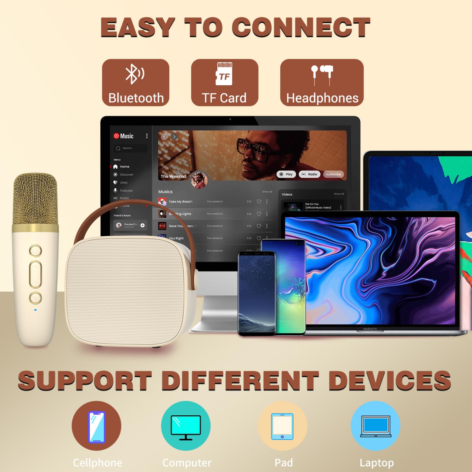 Mini Karaoke Machine for Kids, Portable Bluetooth Speaker with Wireless Microphone, Music Player Toys Gifts for Boys Girls Birthday Christmas Party