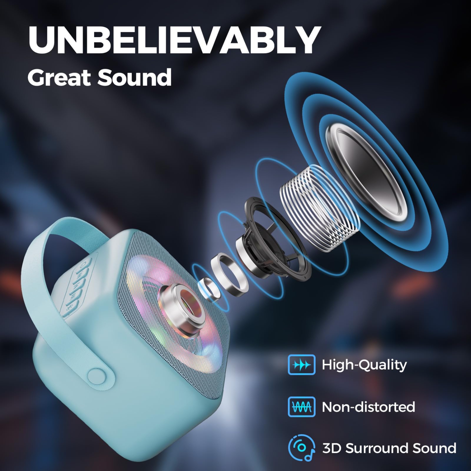 Machine à karaoké pour enfants, mini haut-parleur portatif Bluetooth karaoké avec 2 microphones sans fil et lumières colorées pour enfants adultes,