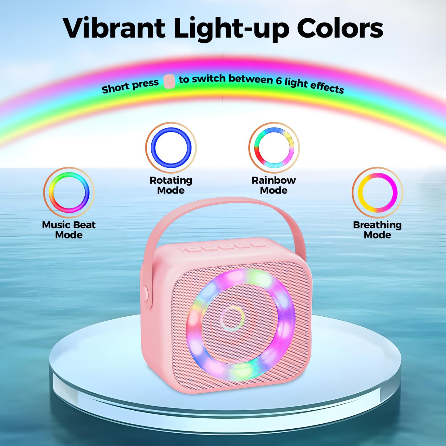 Machine à karaoké pour enfants, mini haut-parleur portatif Bluetooth karaoké avec 2 microphones sans fil et lumières colorées pour enfants adultes,