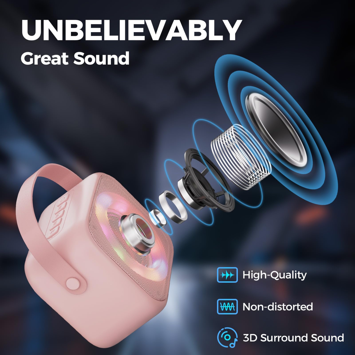 Machine à karaoké pour enfants, mini haut-parleur portatif Bluetooth karaoké avec 2 microphones sans fil et lumières colorées pour enfants adultes,