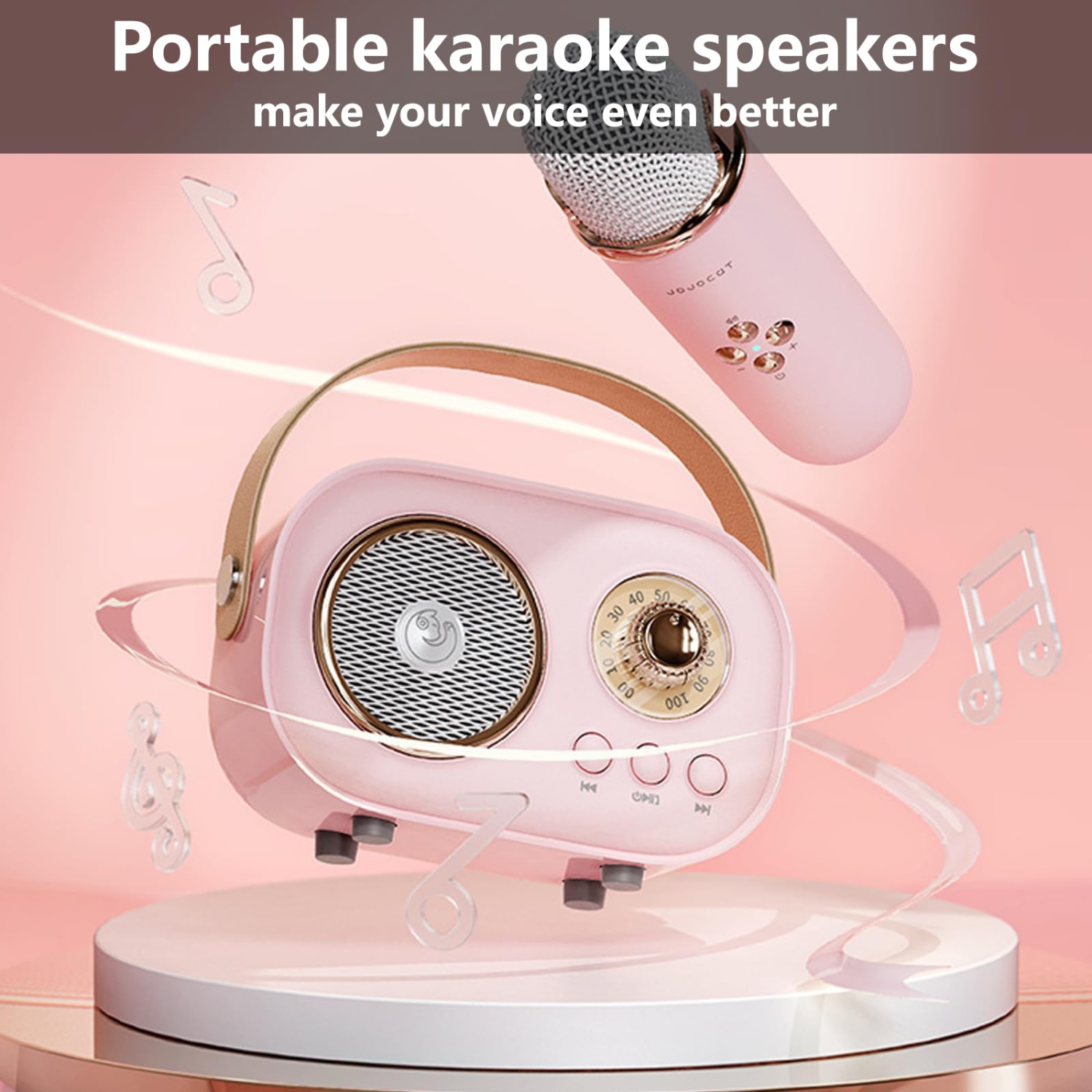 Karaoke Machine, Portable PA Speaker System with 2 Wireless Microphone for Home Party, Meeting, Wedding, Church, Picnic, Outdoor/Indoor