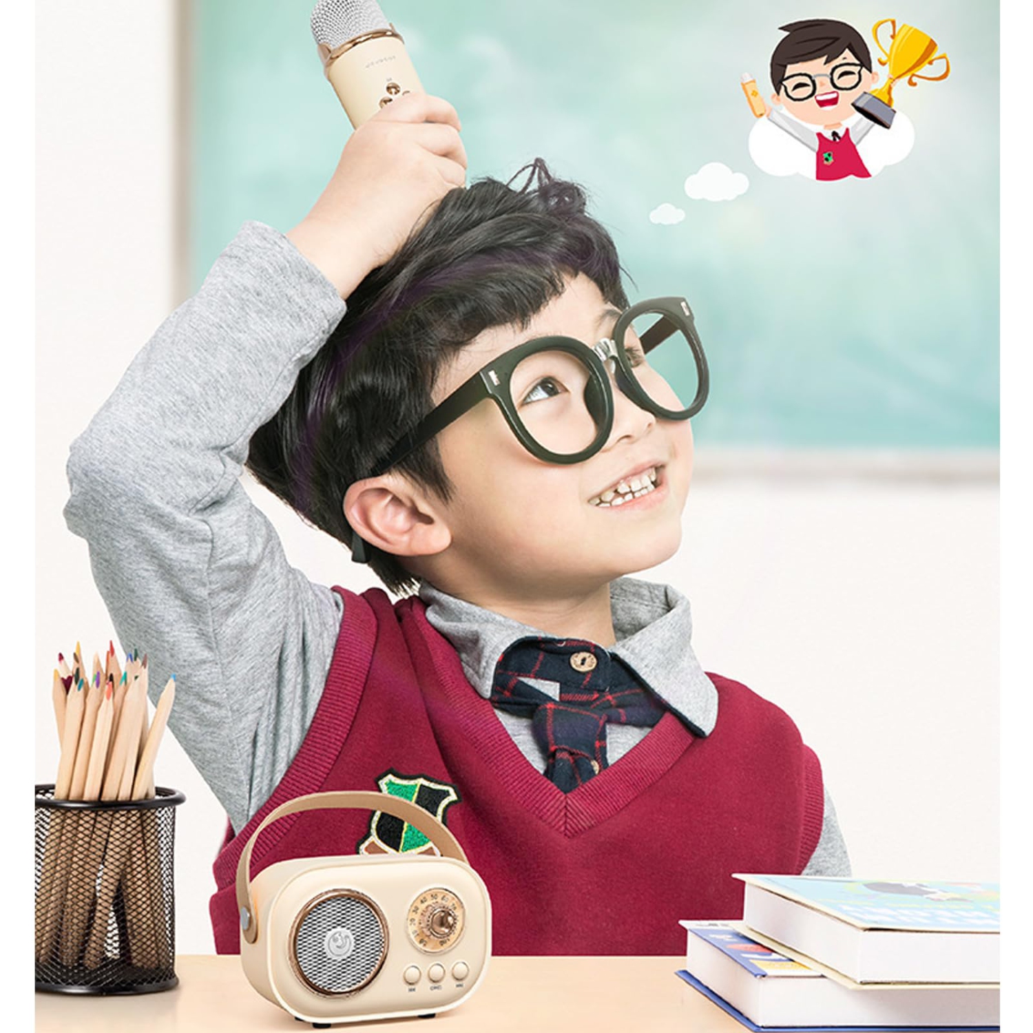 Karaoke Machine, Portable PA Speaker System with 2 Wireless Microphone for Home Party, Meeting, Wedding, Church, Picnic, Outdoor/Indoor