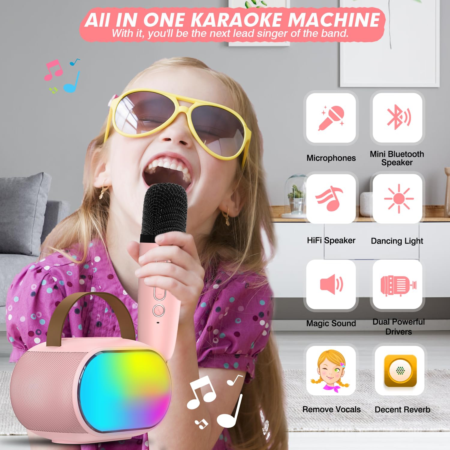 Karaoke Machine with Dual Drivers, Toys for 3-12 Years Old Girls Boy, Microphone for Kids, Christmas Birthday Gift for Teens Adults Toddlers Party