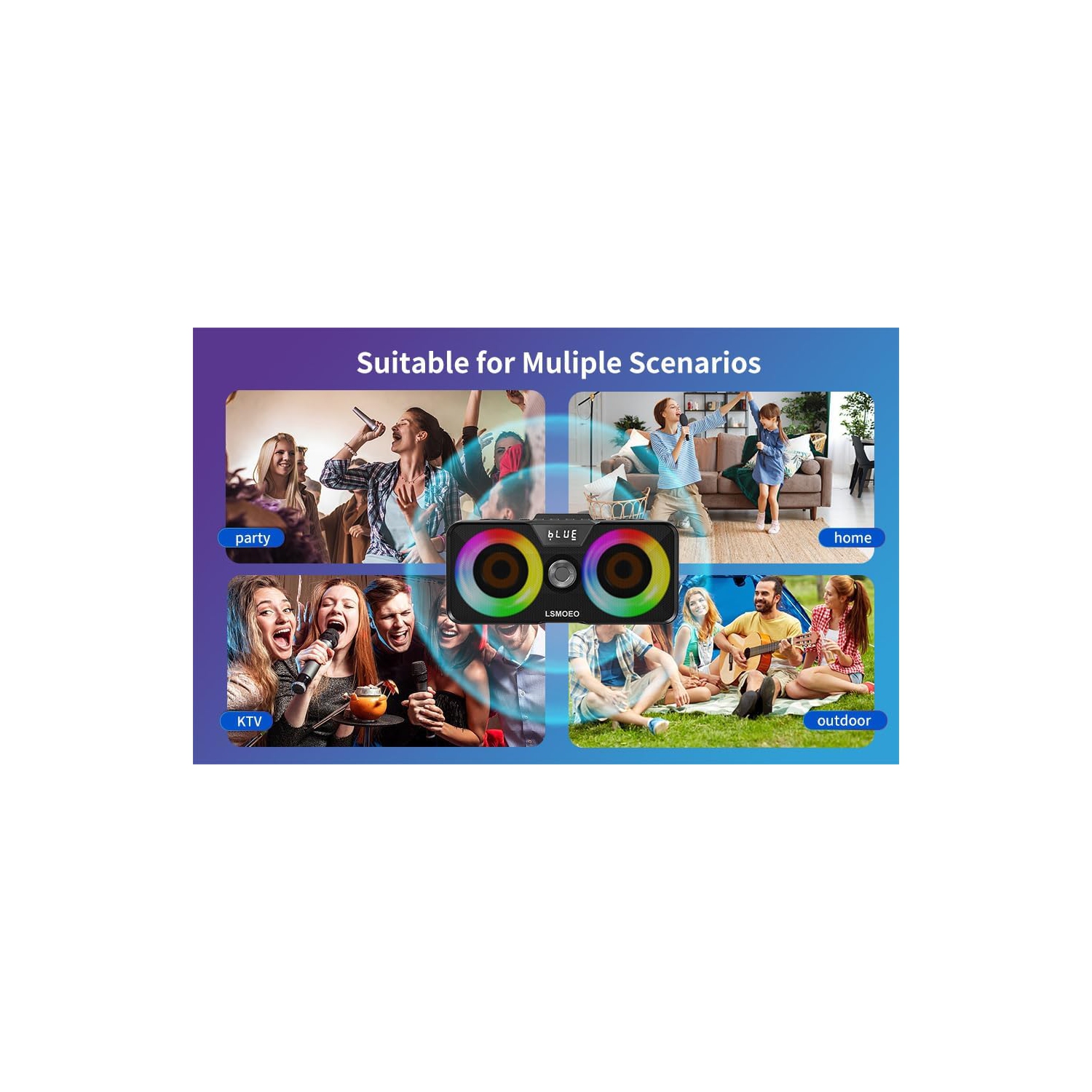 Portable Bluetooth Karaoke Machine with 2 Wireless Microphones, LED Disco Lights, PA Speaker System, USB/SD/AUX, Home Karaoke Set for Adults & Kids,