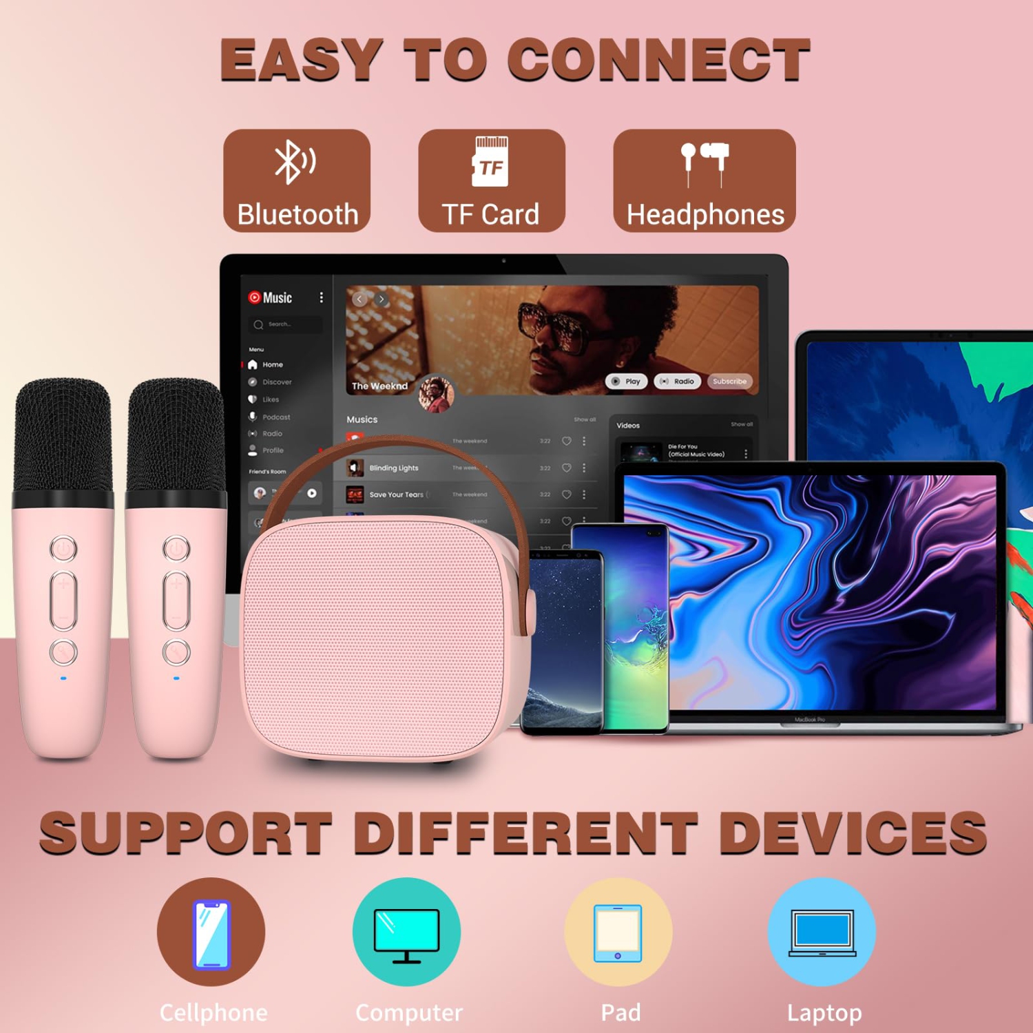 Mini Karaoke Machine for Kids,Portable Bluetooth Speaker with 2 Wireless Microphones for Kids and Adults,Gifts for Girls and Boys Age 4-12 Year Old