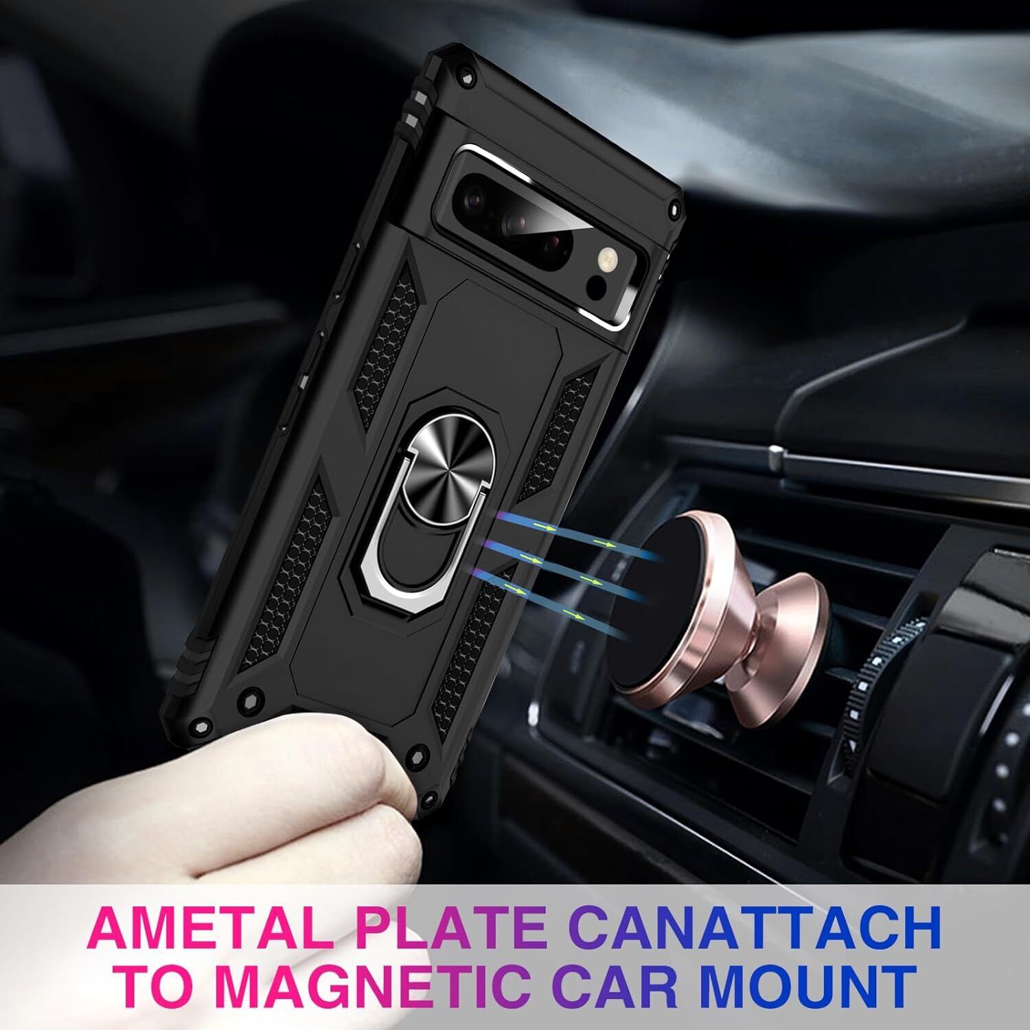 [CS] Anti-Drop Hybrid Magnetic Hard Armor Case with Ring Holder for Google Pixel 8A, Grey