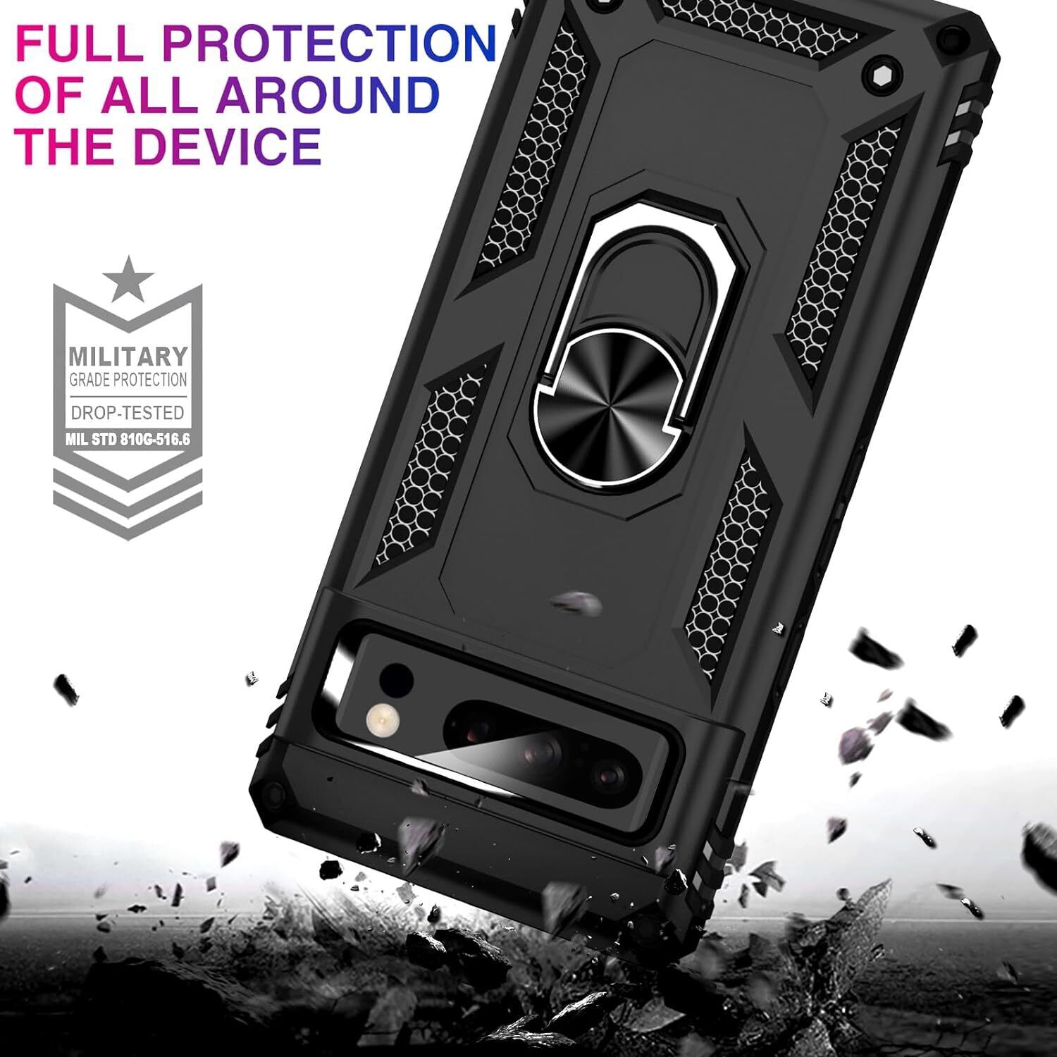 [CS] Anti-Drop Hybrid Magnetic Hard Armor Case with Ring Holder for Google Pixel 8A, Navy