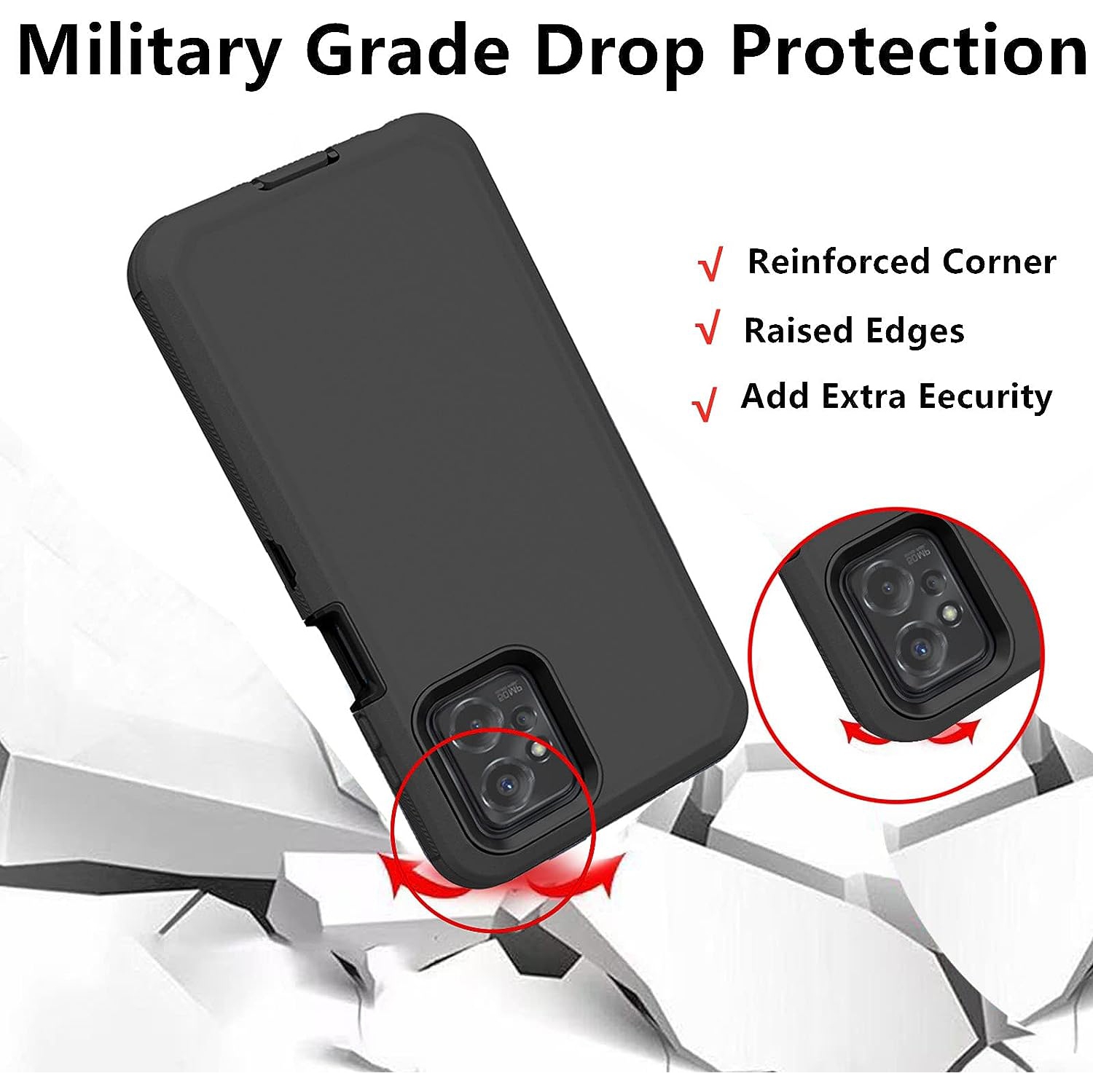 [CS] Étui rigide robuste antichoc à trois couches de Defender pour Moto G Play 2024 de Motorola, noir